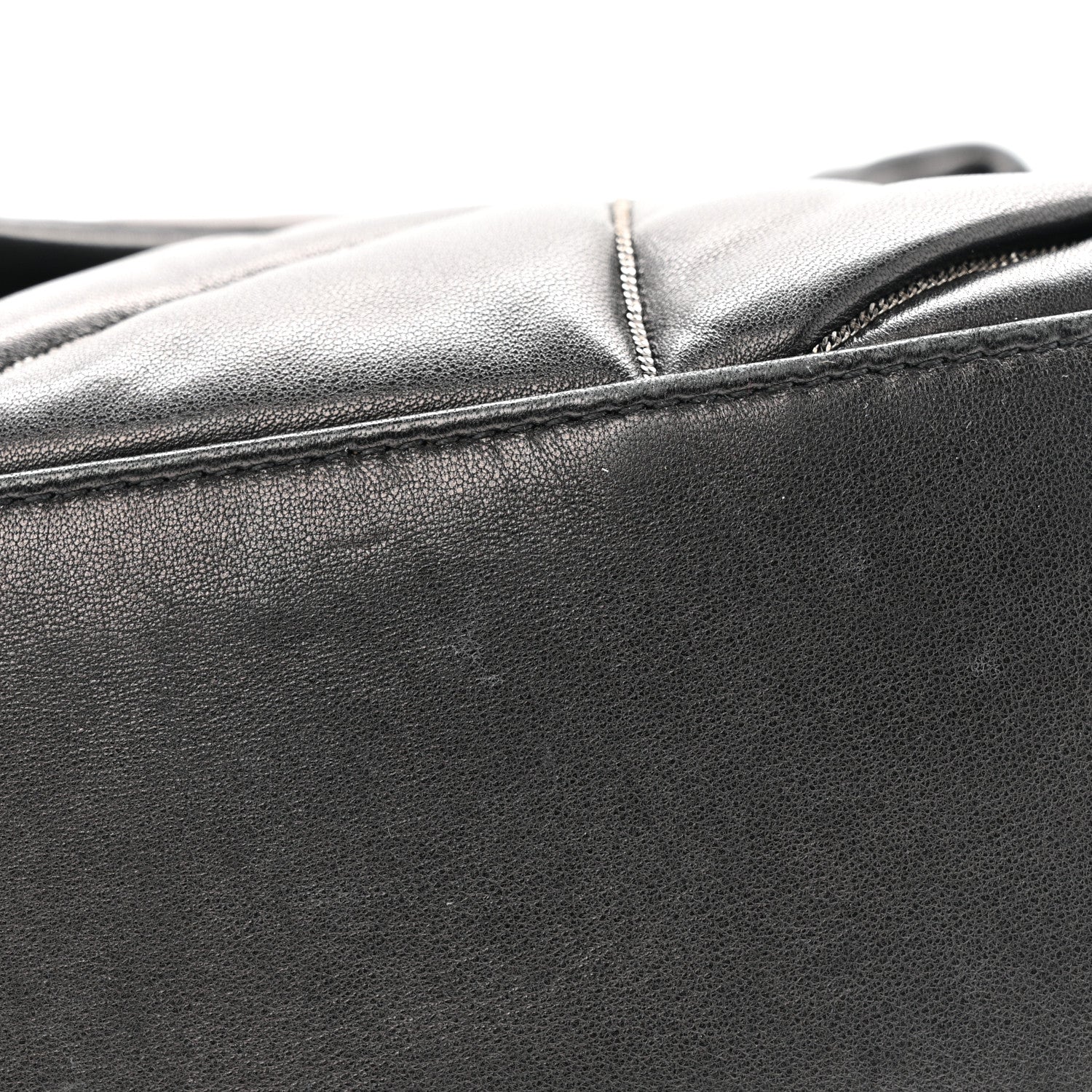 Lambskin Quilted Metal Small Loulou Puffer Monogram Chain Satchel Black - Image 13