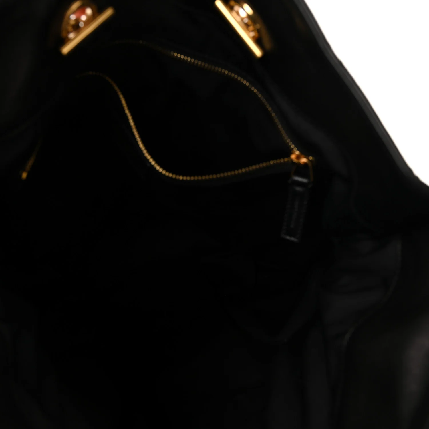 Lambskin Quilted Pochon Drawstring Tote Bag Black - Image 5