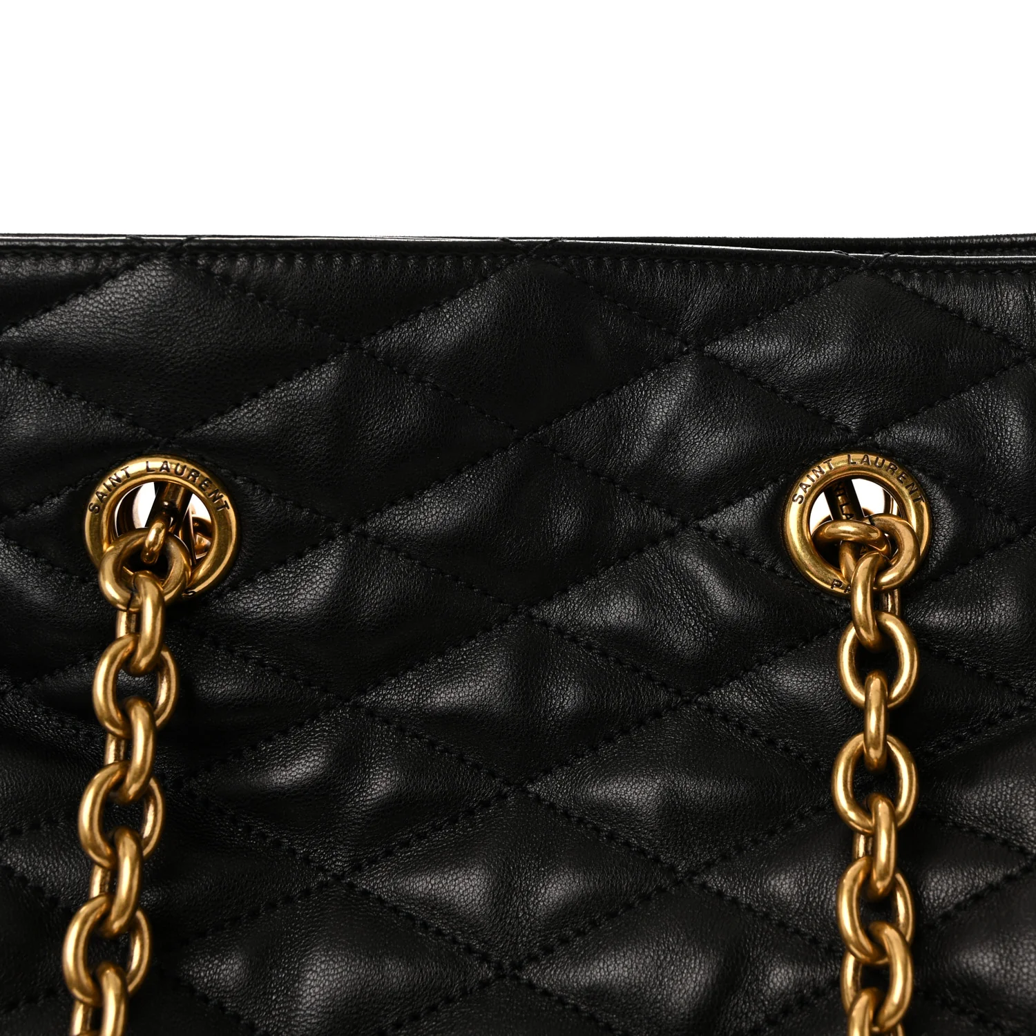 Lambskin Quilted Pochon Drawstring Tote Bag Black - Image 7