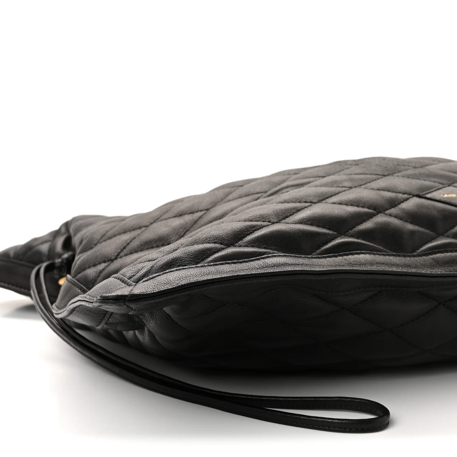 Lambskin Quilted Pochon Drawstring Tote Bag Black - Image 8