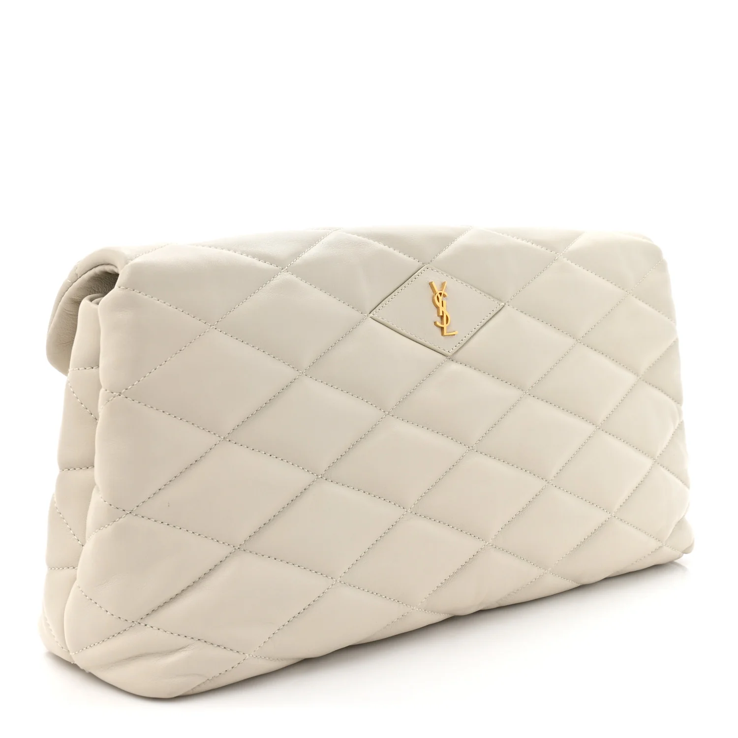 Lambskin Quilted Sade Puffer Envelope Clutch Crema Soft - Image 3