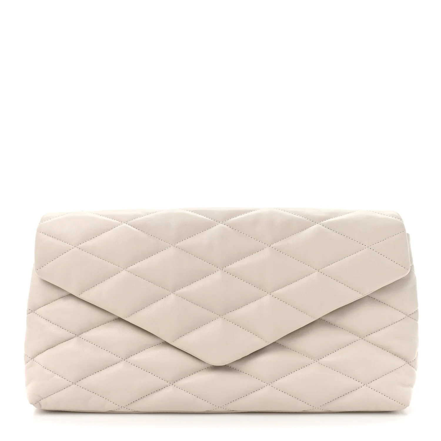 Lambskin Quilted Sade Puffer Envelope Clutch Crema Soft