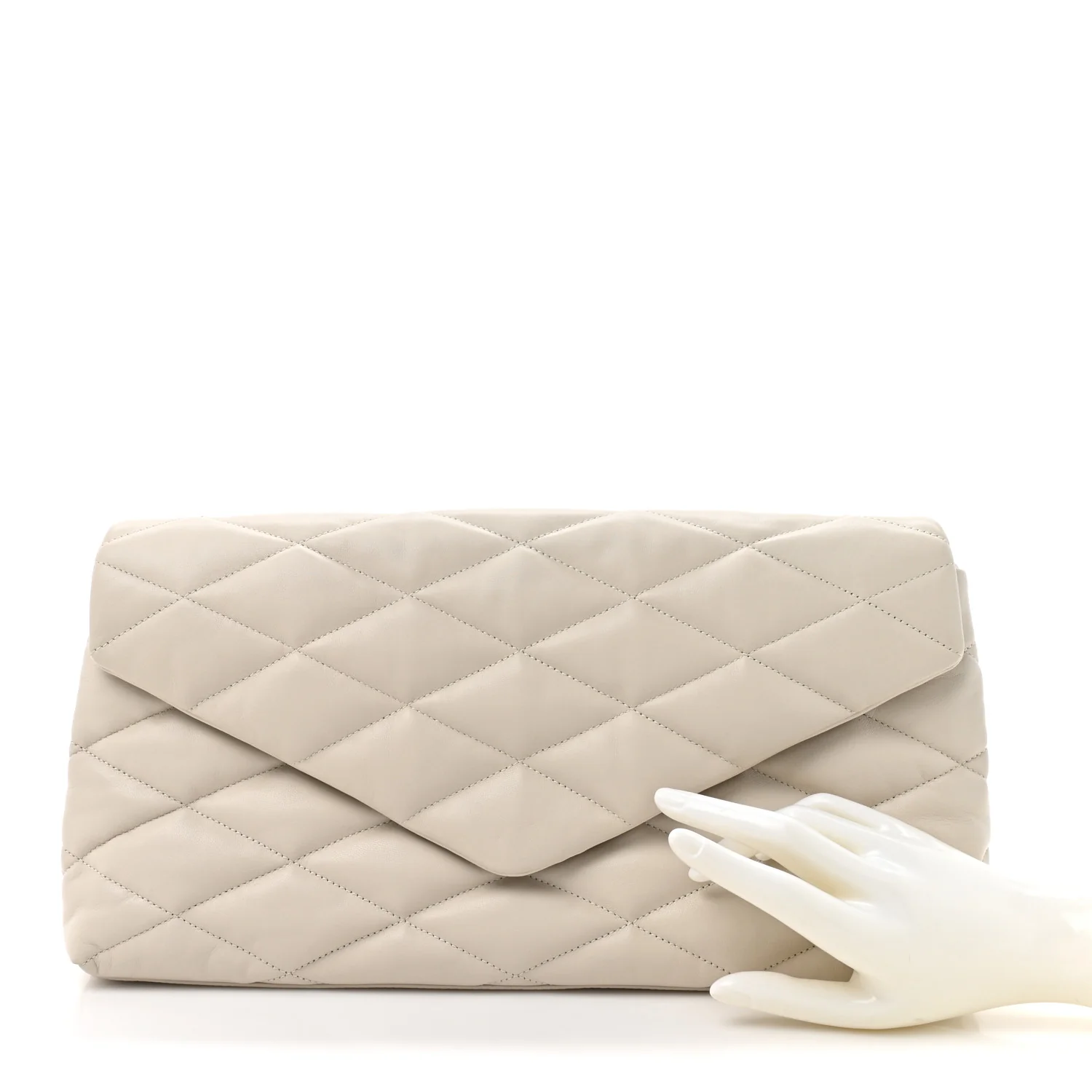 Lambskin Quilted Sade Puffer Envelope Clutch Crema Soft - Image 2