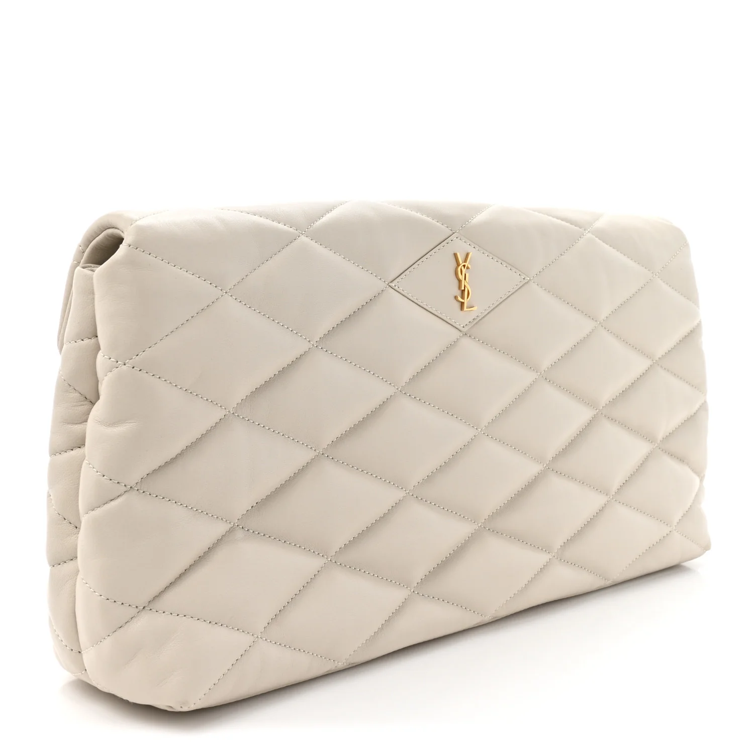 Lambskin Quilted Sade Puffer Envelope Clutch Crema Soft - Image 3