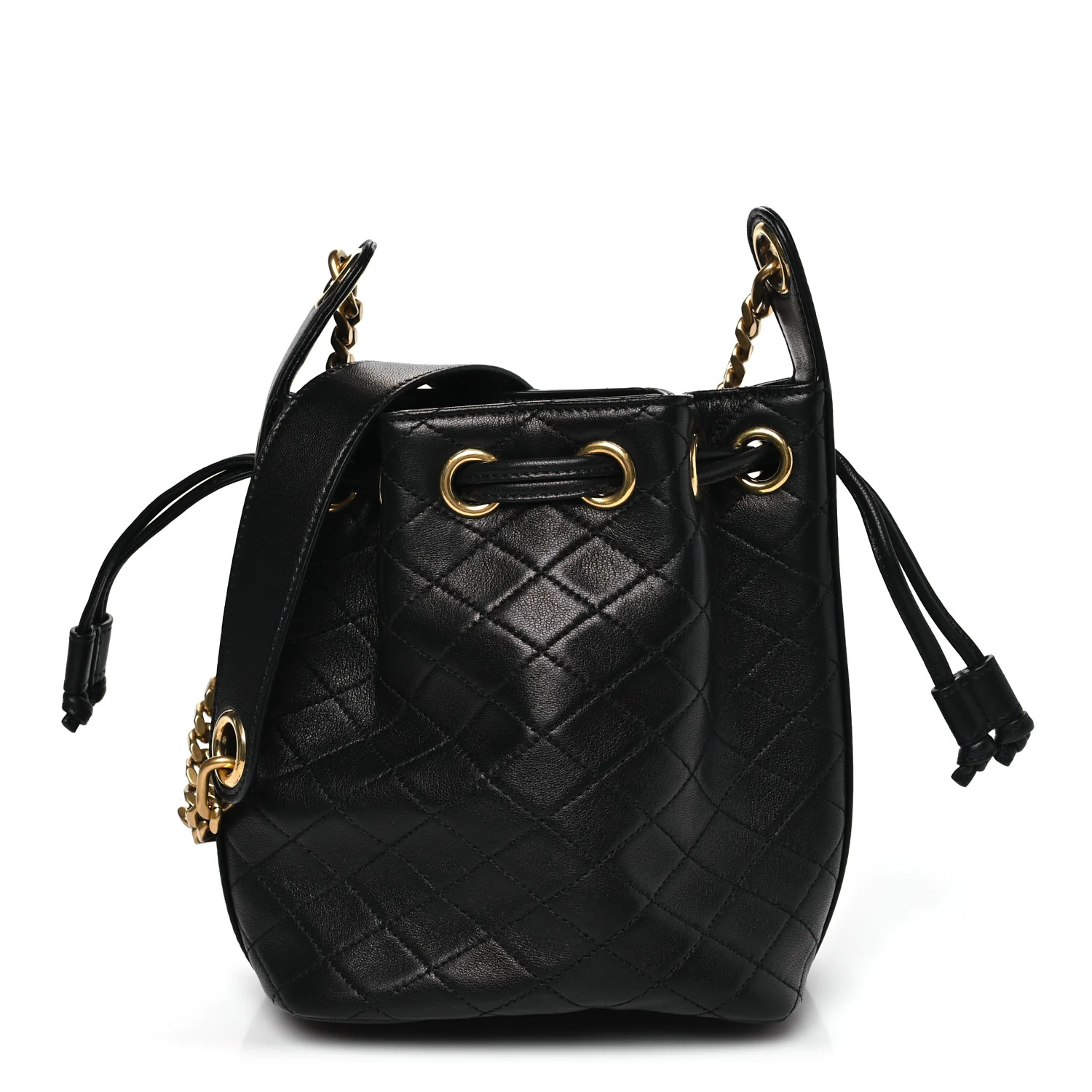 Lambskin Quilted Small Cassandre Bucket Bag Black