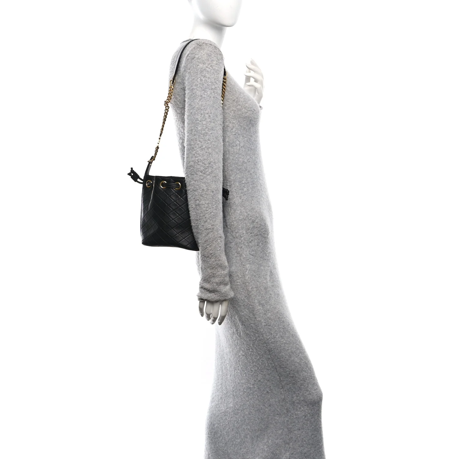 Lambskin Quilted Small Cassandre Bucket Bag Black - Image 2