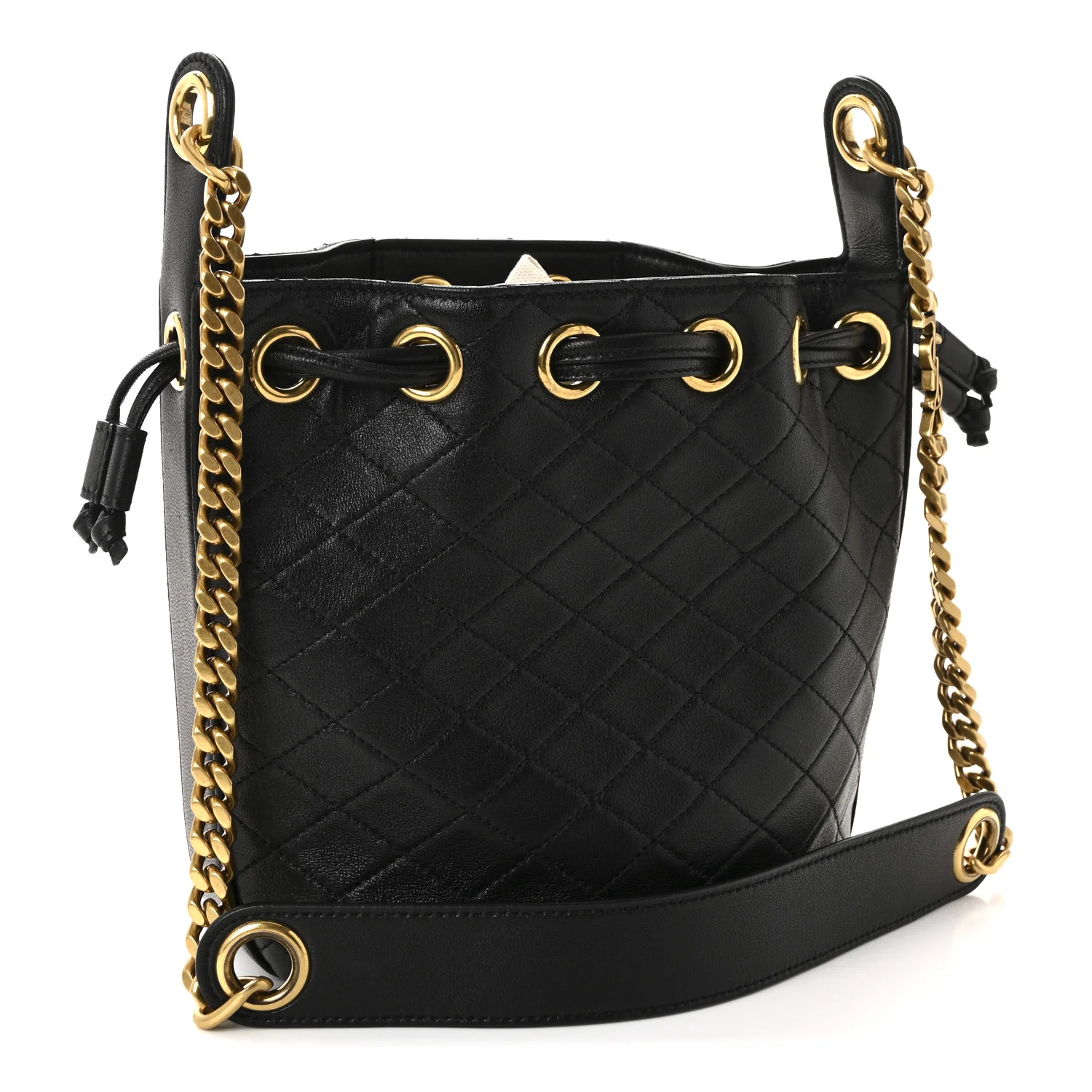 Lambskin Quilted Small Cassandre Bucket Bag Black - Image 3