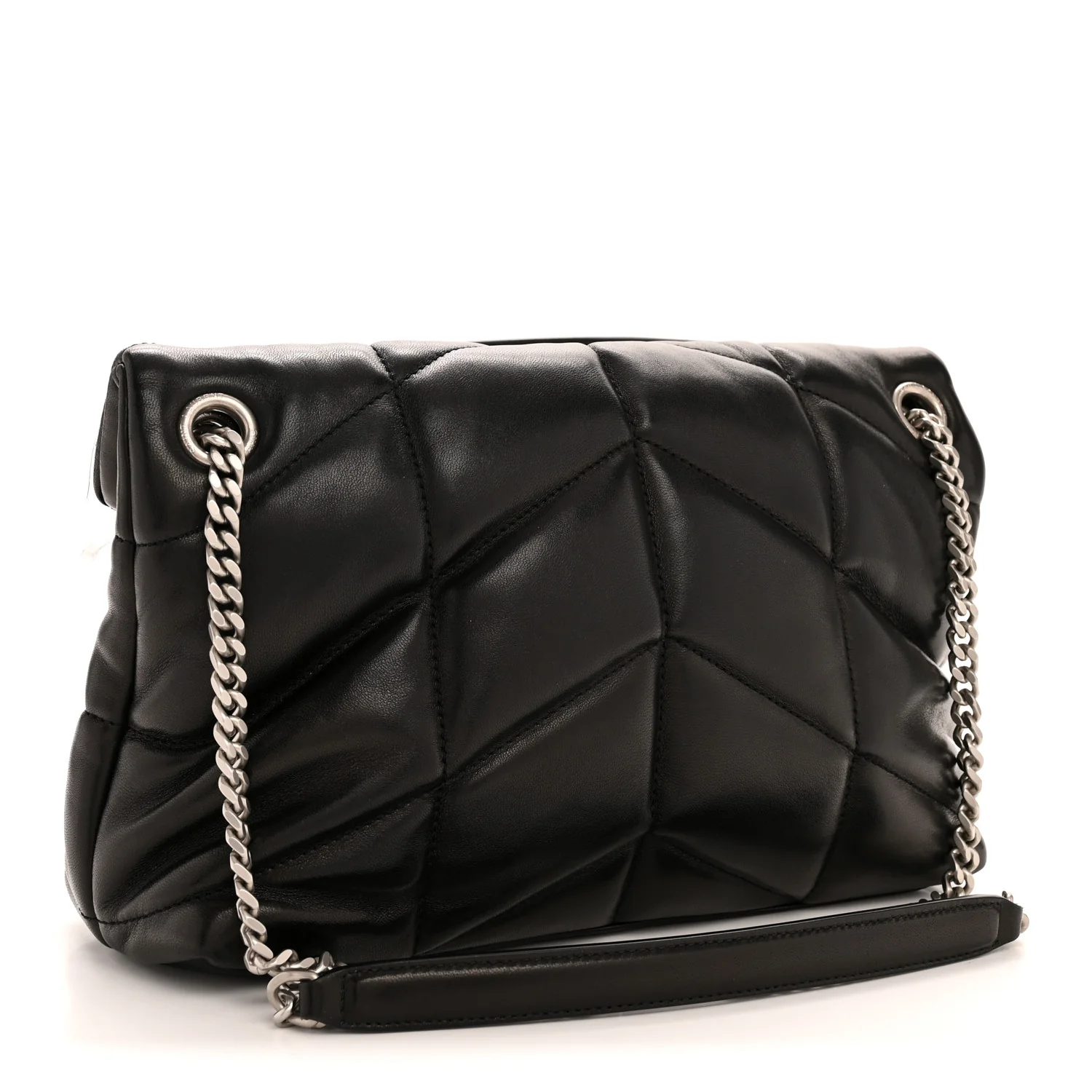 Lambskin Quilted Small Loulou Puffer Monogram Chain Satchel Black - Image 3