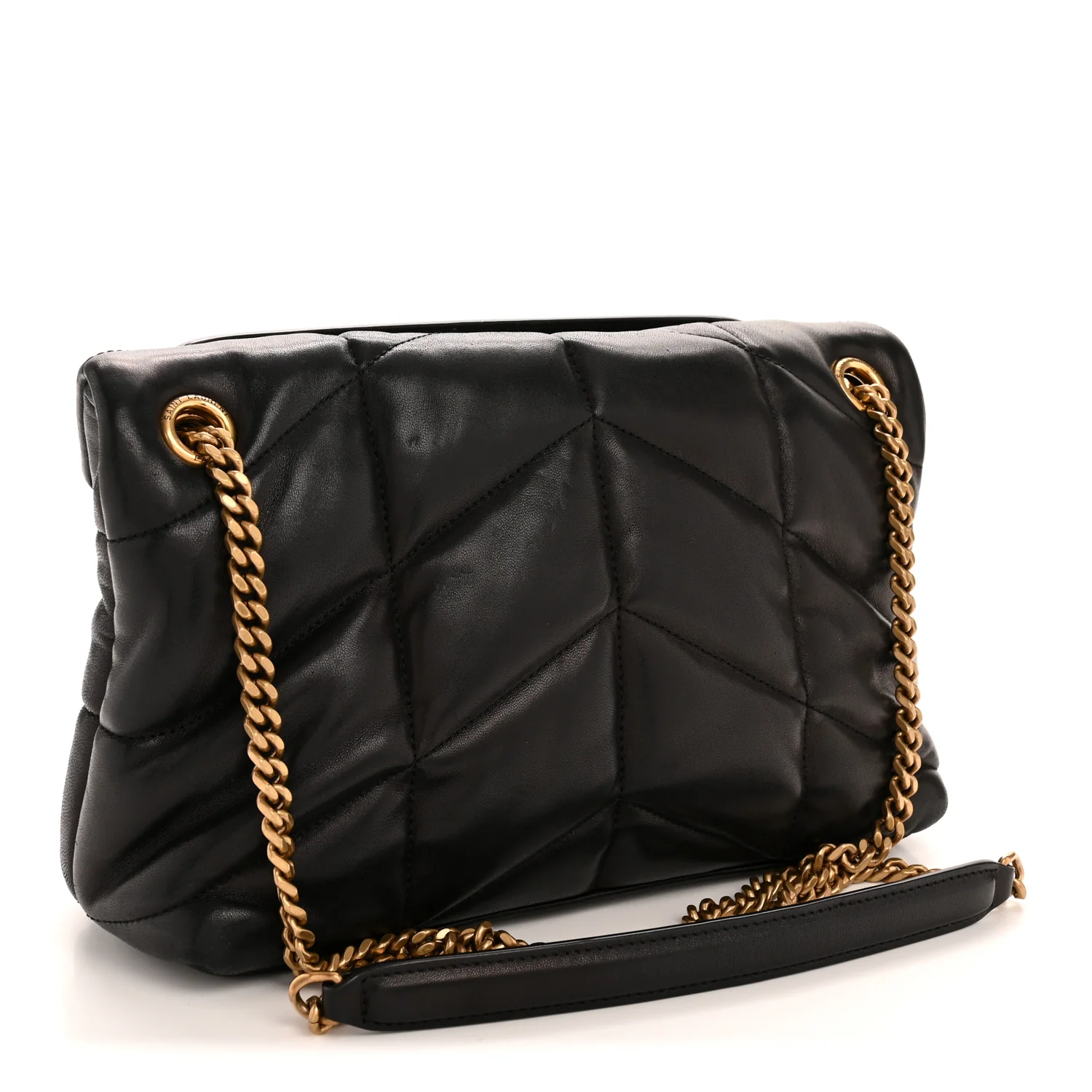 Lambskin Quilted Small Loulou Puffer Monogram Chain Satchel Black - Image 3