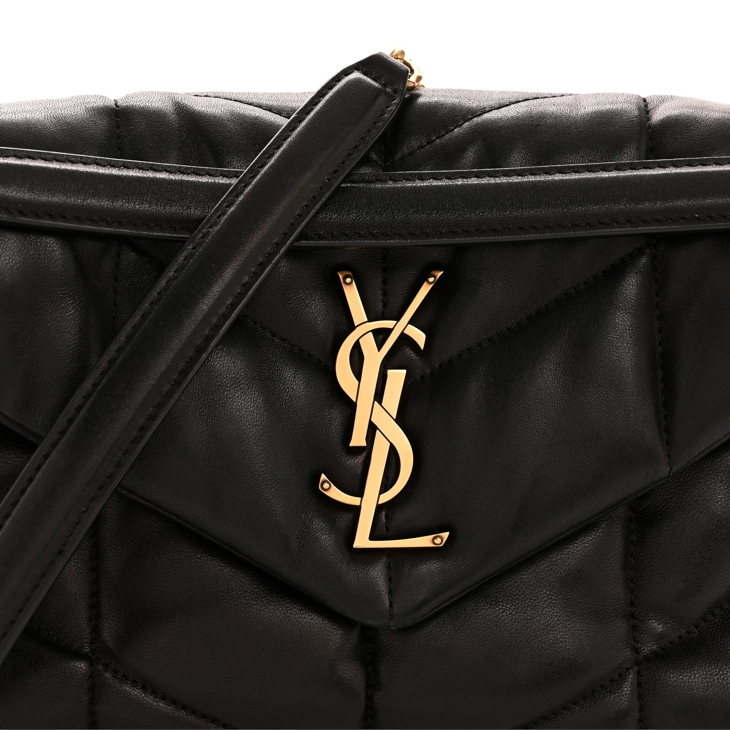 Lambskin Quilted Small Loulou Puffer Monogram Chain Satchel Black - Image 8