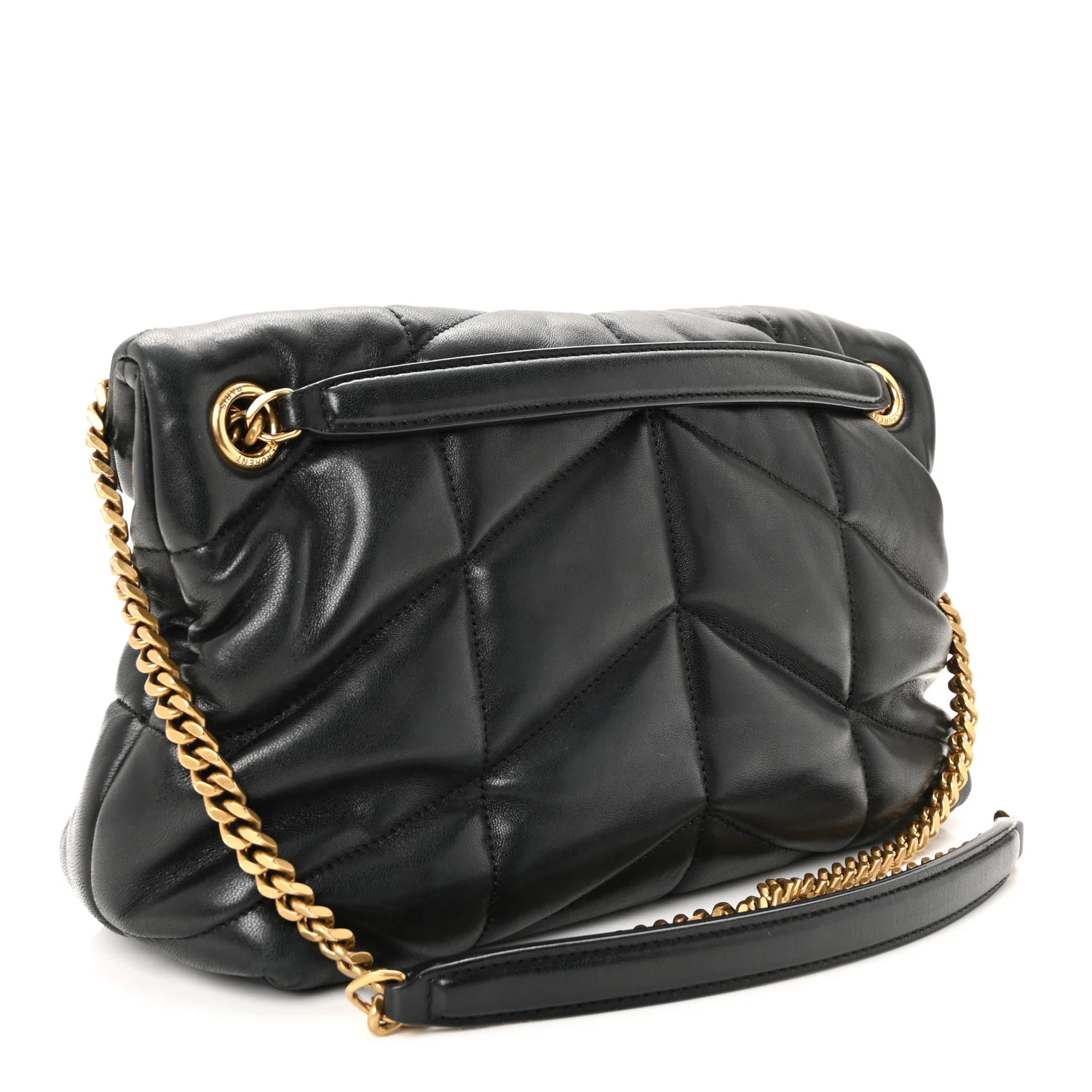 Lambskin Quilted Small Loulou Puffer Monogram Chain Satchel Black - Image 5