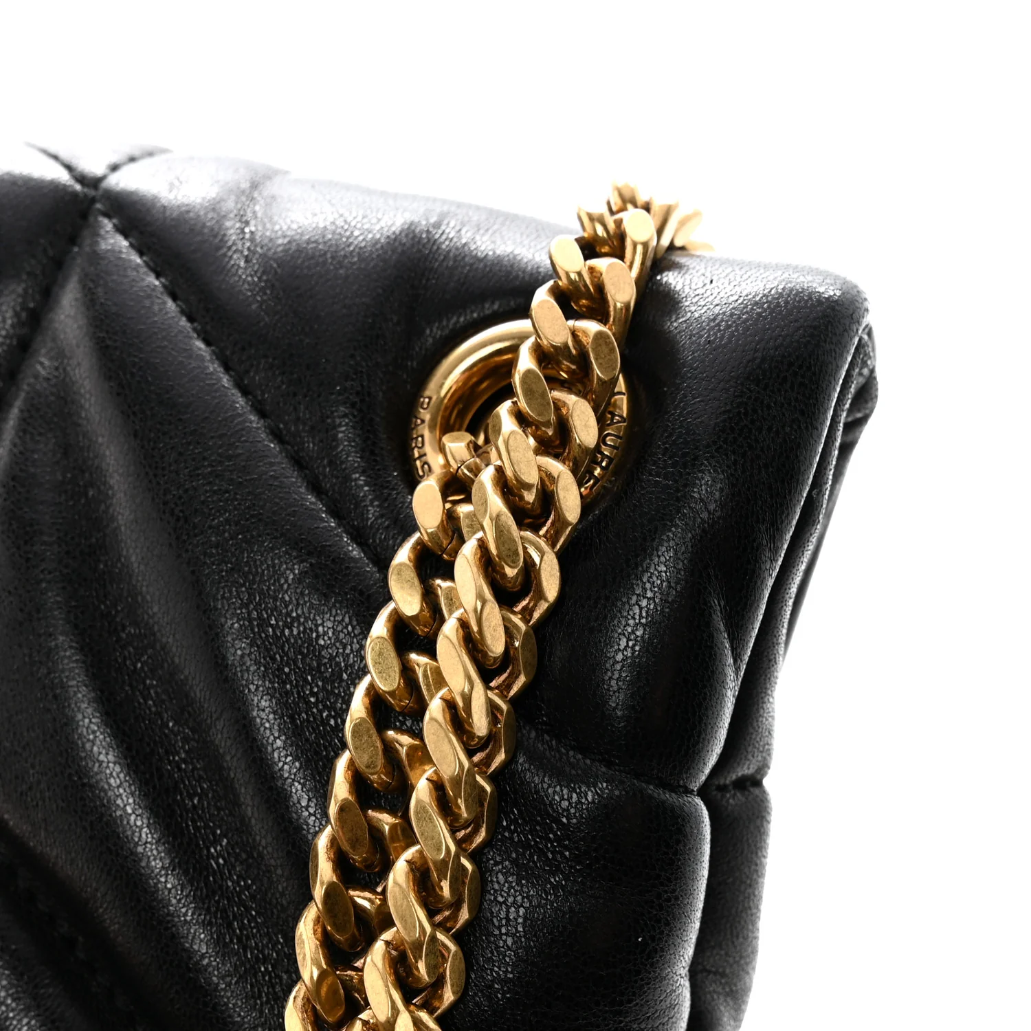 Lambskin Quilted Small Loulou Puffer Monogram Chain Satchel Black - Image 12