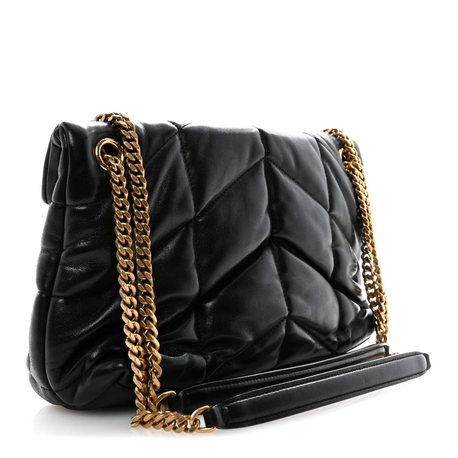 Lambskin Quilted Small Loulou Puffer Monogram Chain Satchel Black - Image 3
