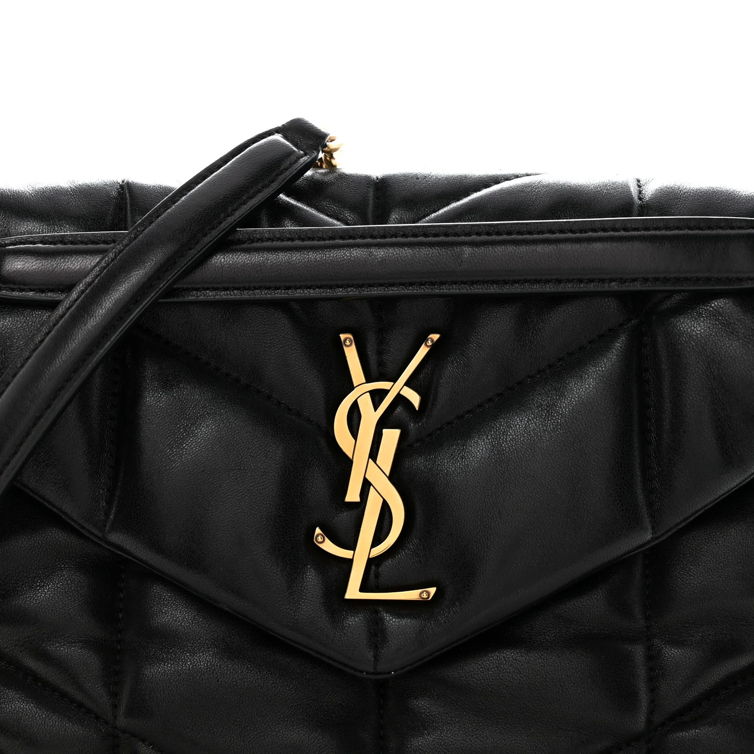 Lambskin Quilted Small Loulou Puffer Monogram Chain Satchel Black - Image 8