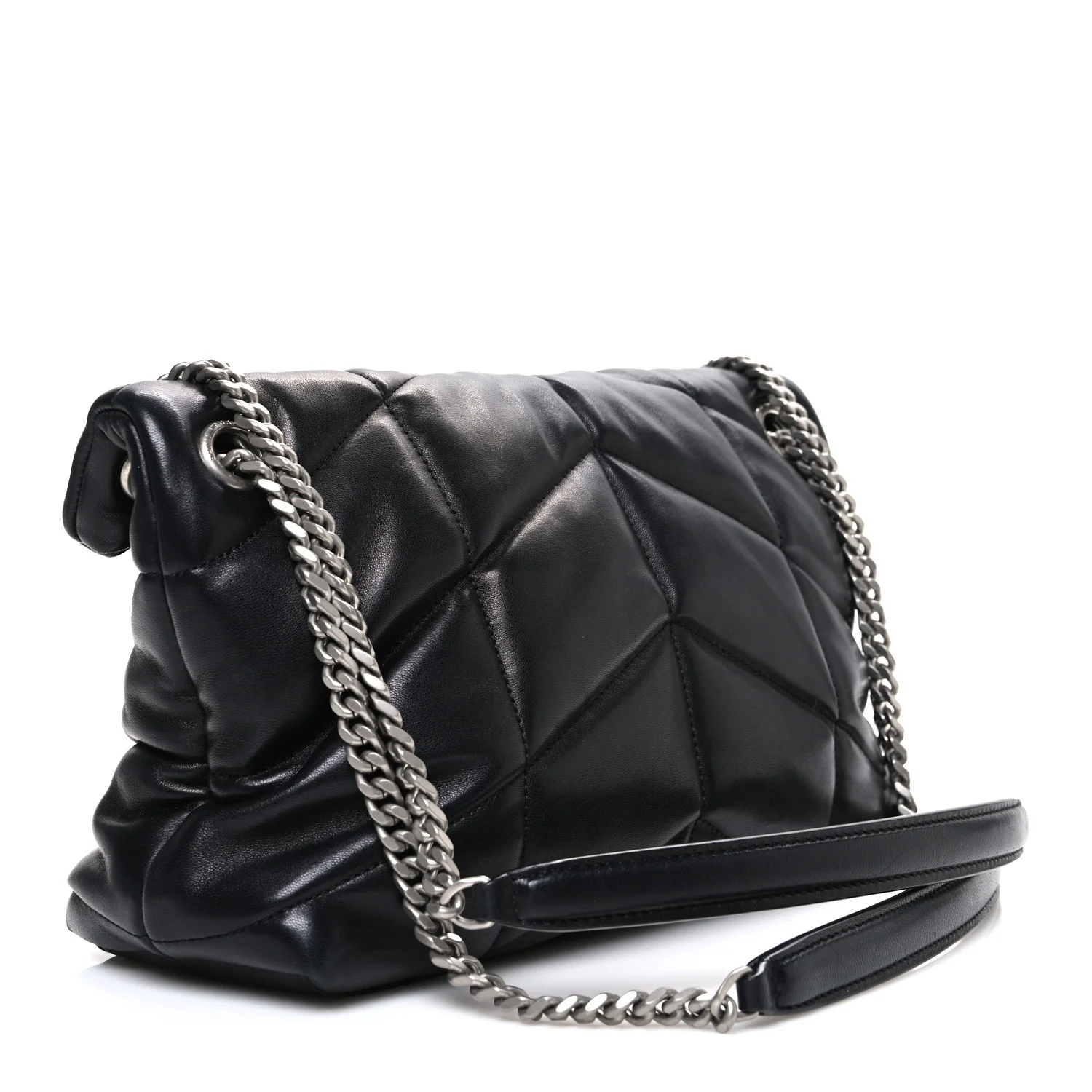 Lambskin Quilted Small Loulou Puffer Monogram Chain Satchel Black - Image 3