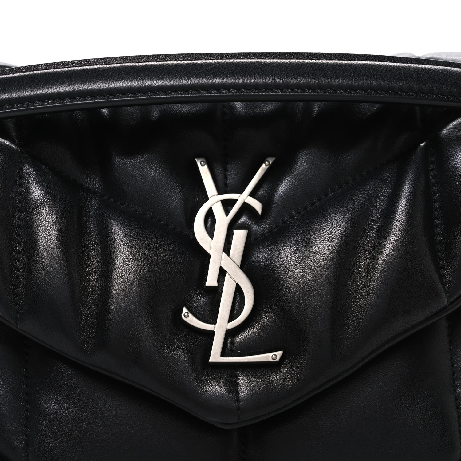 Lambskin Quilted Small Loulou Puffer Monogram Chain Satchel Black - Image 8