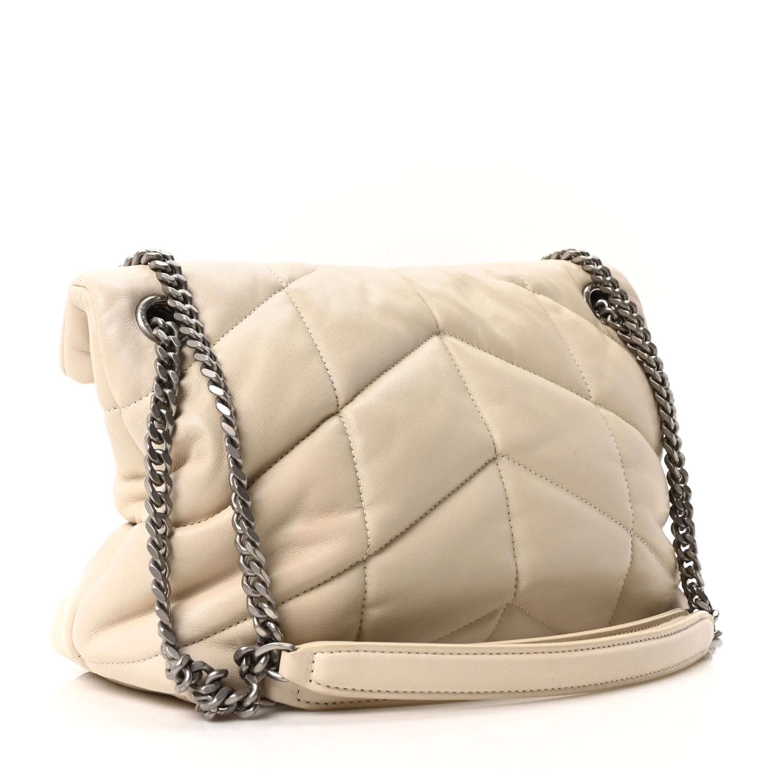 Lambskin Quilted Small Loulou Puffer Monogram Chain Satchel Crema Soft - Image 3
