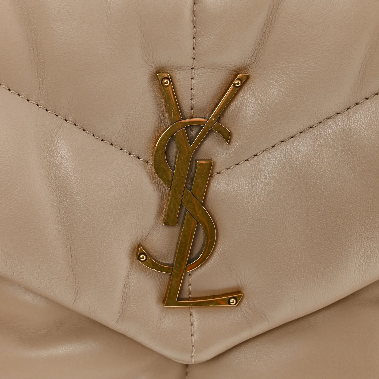 Lambskin Quilted Small Loulou Puffer Monogram Chain Satchel Dark Beige - Image 12