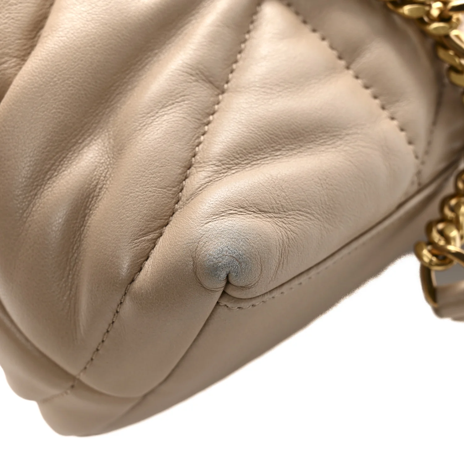 Lambskin Quilted Small Loulou Puffer Monogram Chain Satchel Dark Beige - Image 13