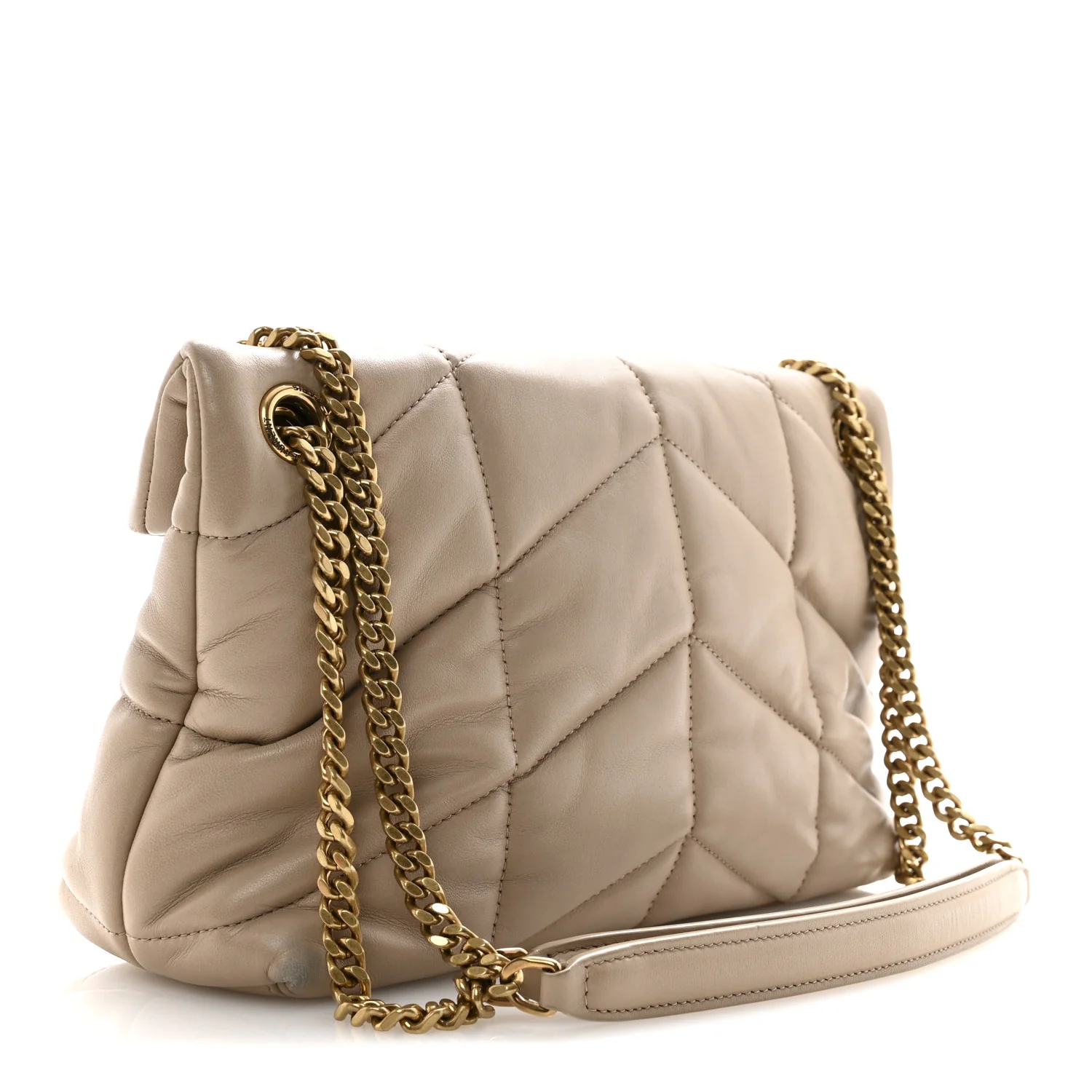 Lambskin Quilted Small Loulou Puffer Monogram Chain Satchel Dark Beige - Image 3