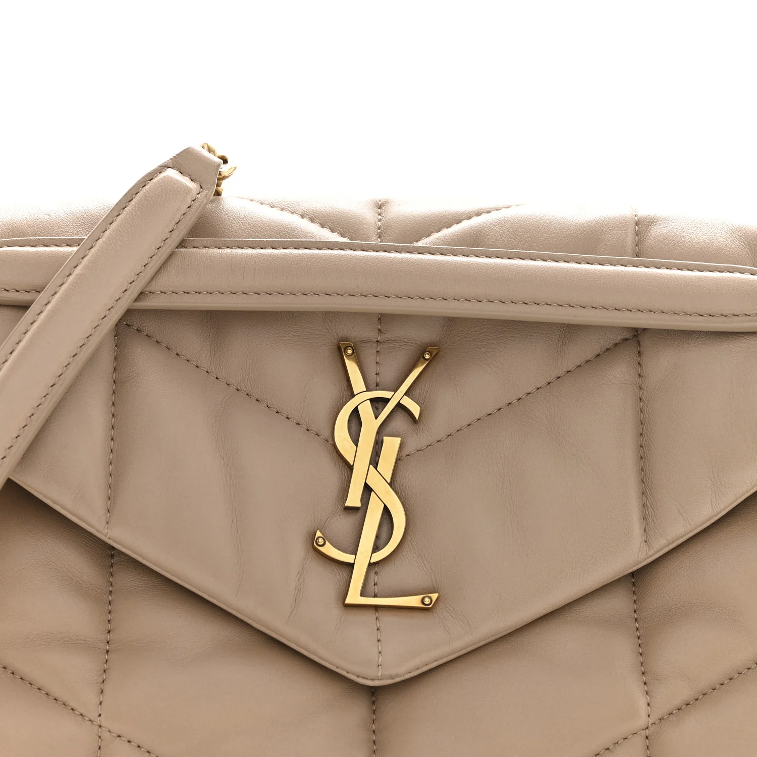 Lambskin Quilted Small Loulou Puffer Monogram Chain Satchel Dark Beige - Image 8