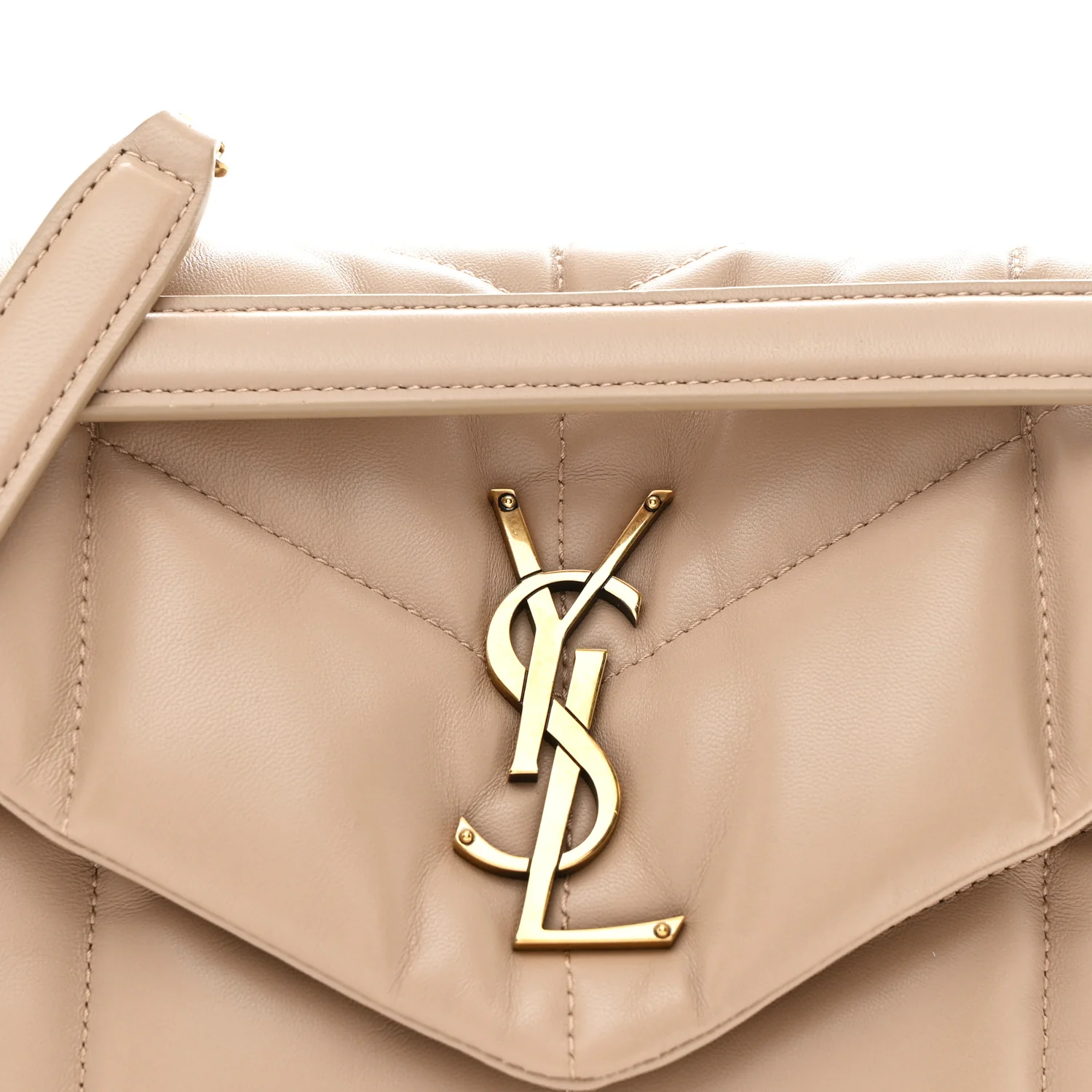 Lambskin Quilted Small Loulou Puffer Monogram Chain Satchel Dark Beige - Image 14