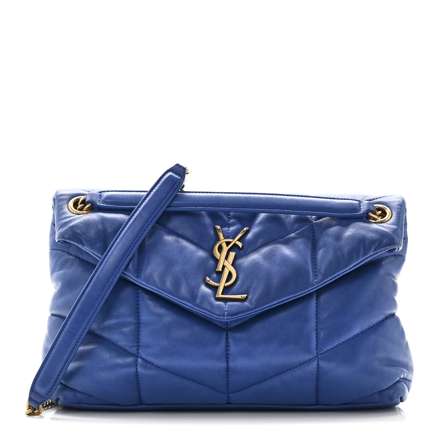 Lambskin Quilted Small Loulou Puffer Monogram Chain Satchel Majorele Blue