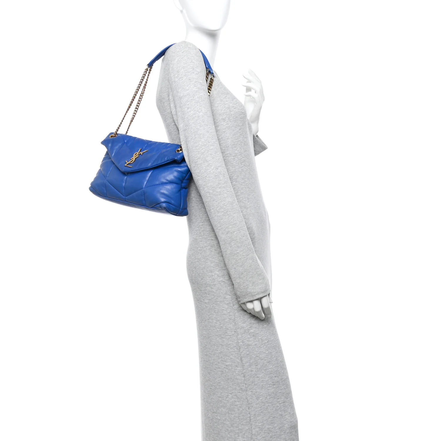 Lambskin Quilted Small Loulou Puffer Monogram Chain Satchel Majorele Blue - Image 2
