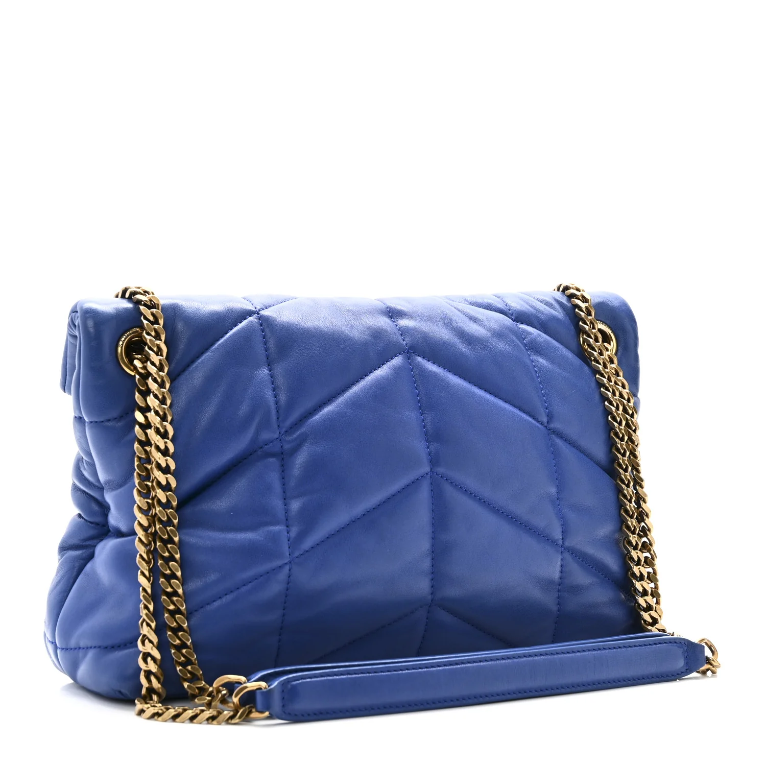 Lambskin Quilted Small Loulou Puffer Monogram Chain Satchel Majorele Blue - Image 3