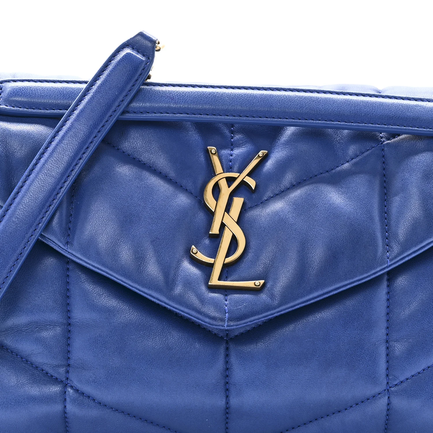 Lambskin Quilted Small Loulou Puffer Monogram Chain Satchel Majorele Blue - Image 8