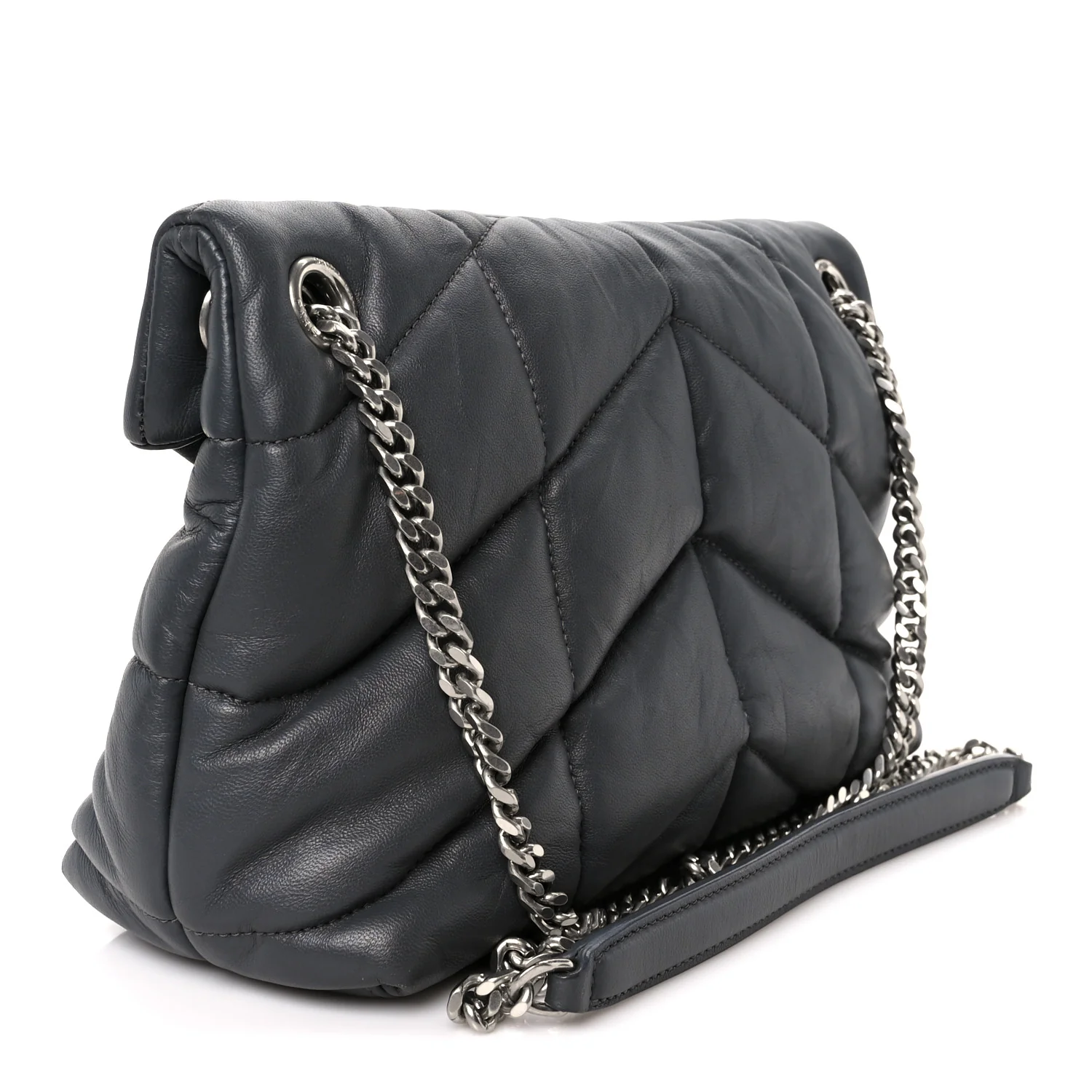 Lambskin Quilted Small Loulou Puffer Monogram Chain Satchel Storm - Image 3