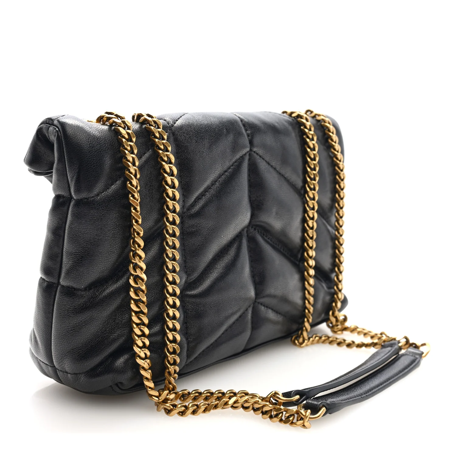 Lambskin Quilted Toy Loulou Puffer Monogram Chain Satchel Black - Image 3
