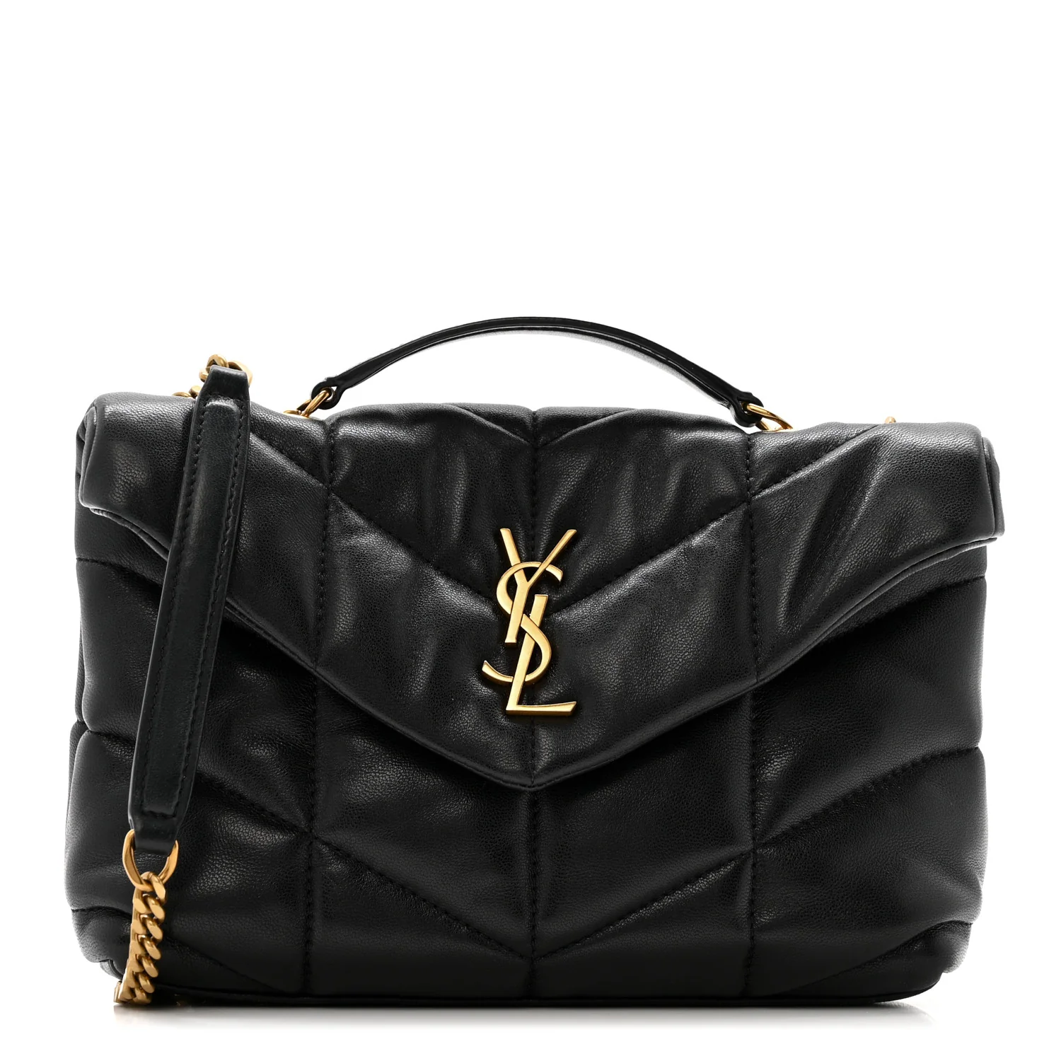 Lambskin Quilted Toy Loulou Puffer Monogram Chain Satchel Black
