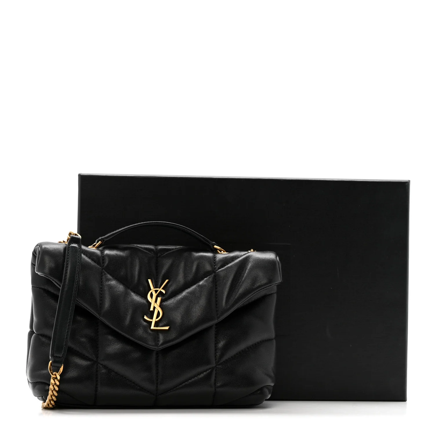 Lambskin Quilted Toy Loulou Puffer Monogram Chain Satchel Black - Image 13