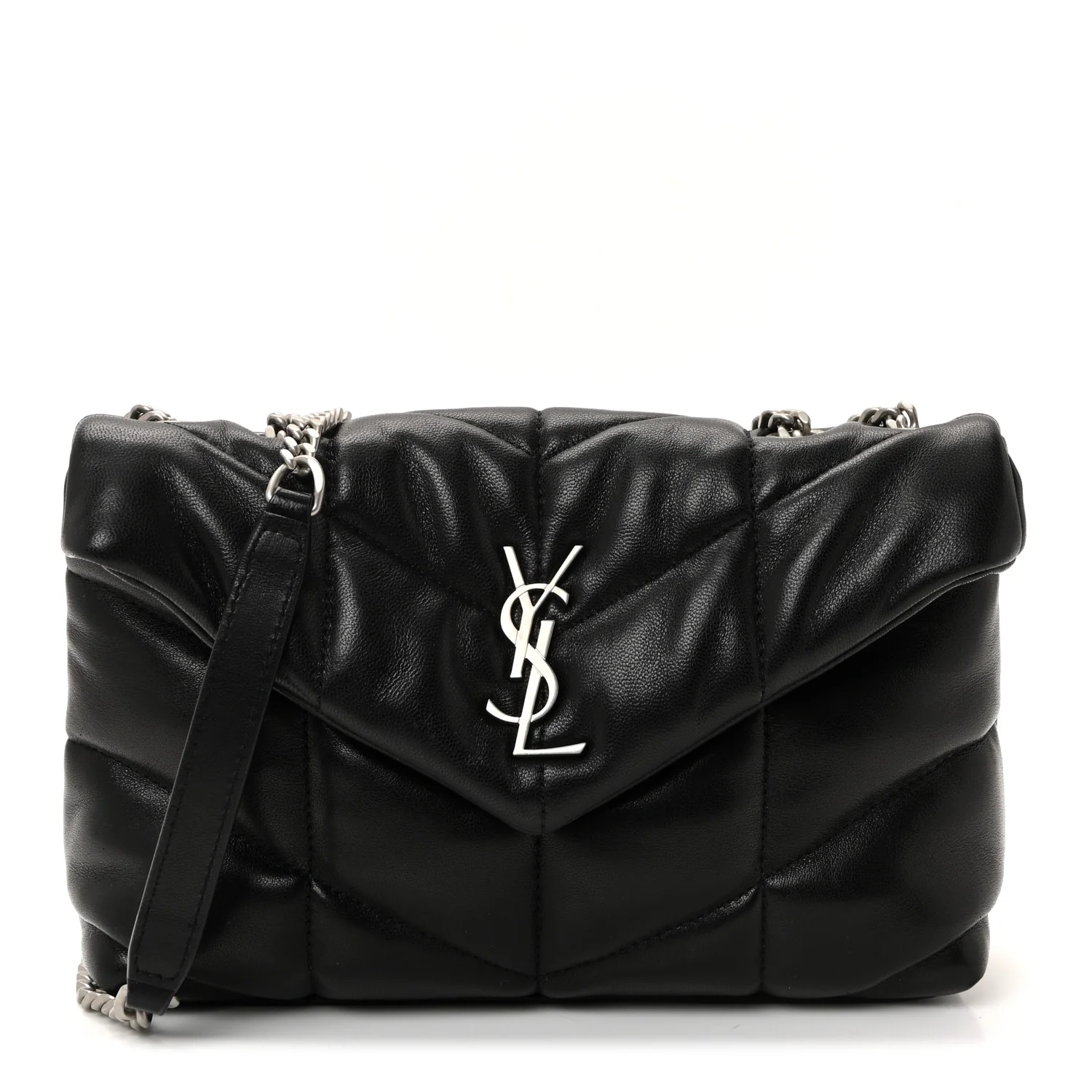 Lambskin Quilted Toy Loulou Puffer Monogram Chain Satchel Black