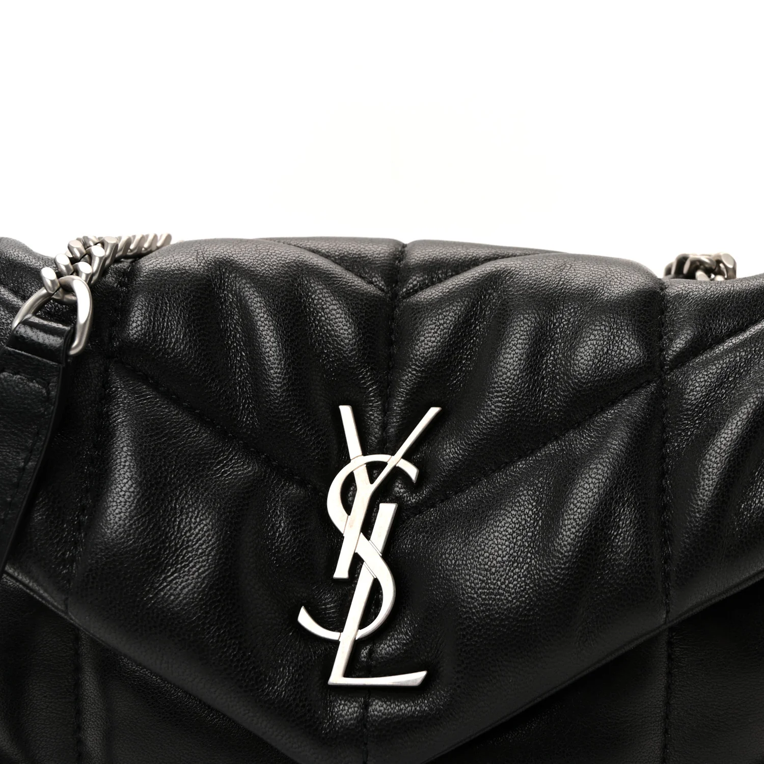 Lambskin Quilted Toy Loulou Puffer Monogram Chain Satchel Black - Image 7