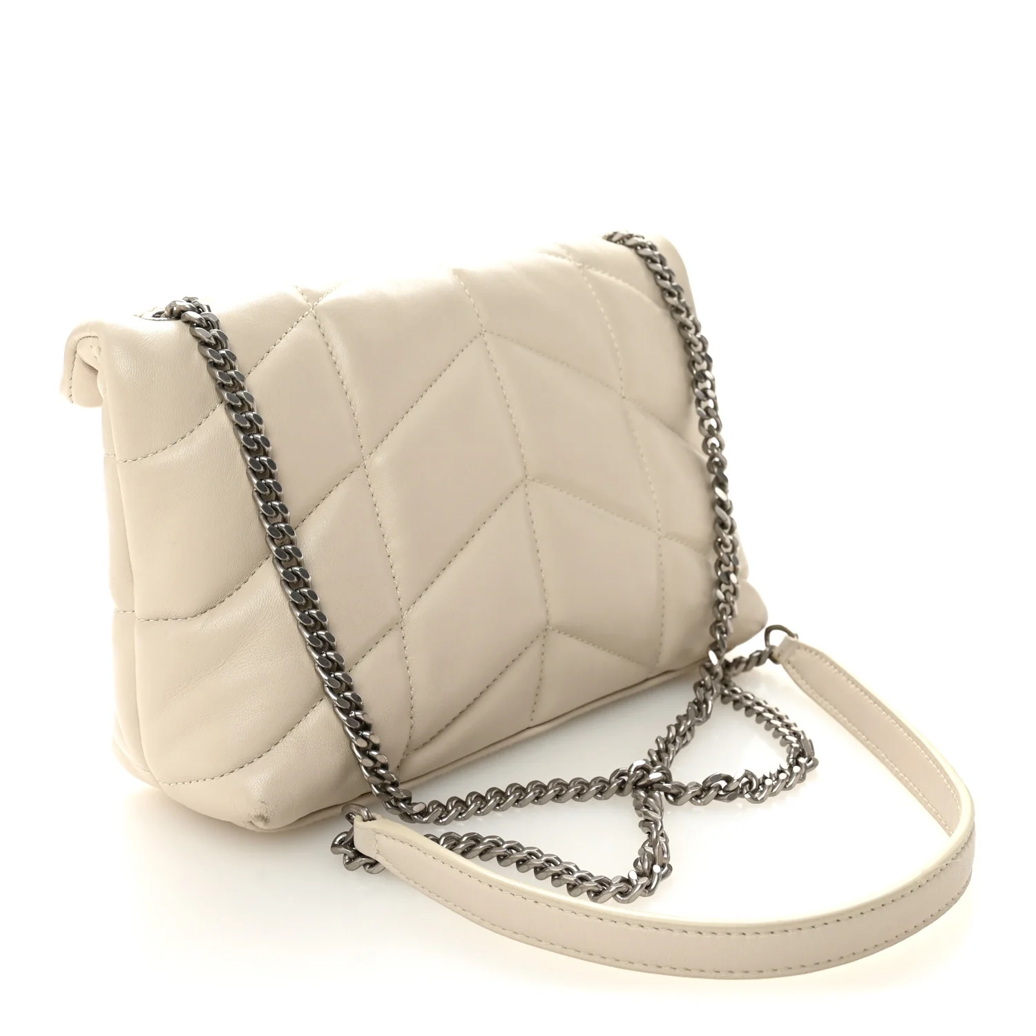 Lambskin Quilted Toy Loulou Puffer Monogram Chain Satchel Crema Soft - Image 3