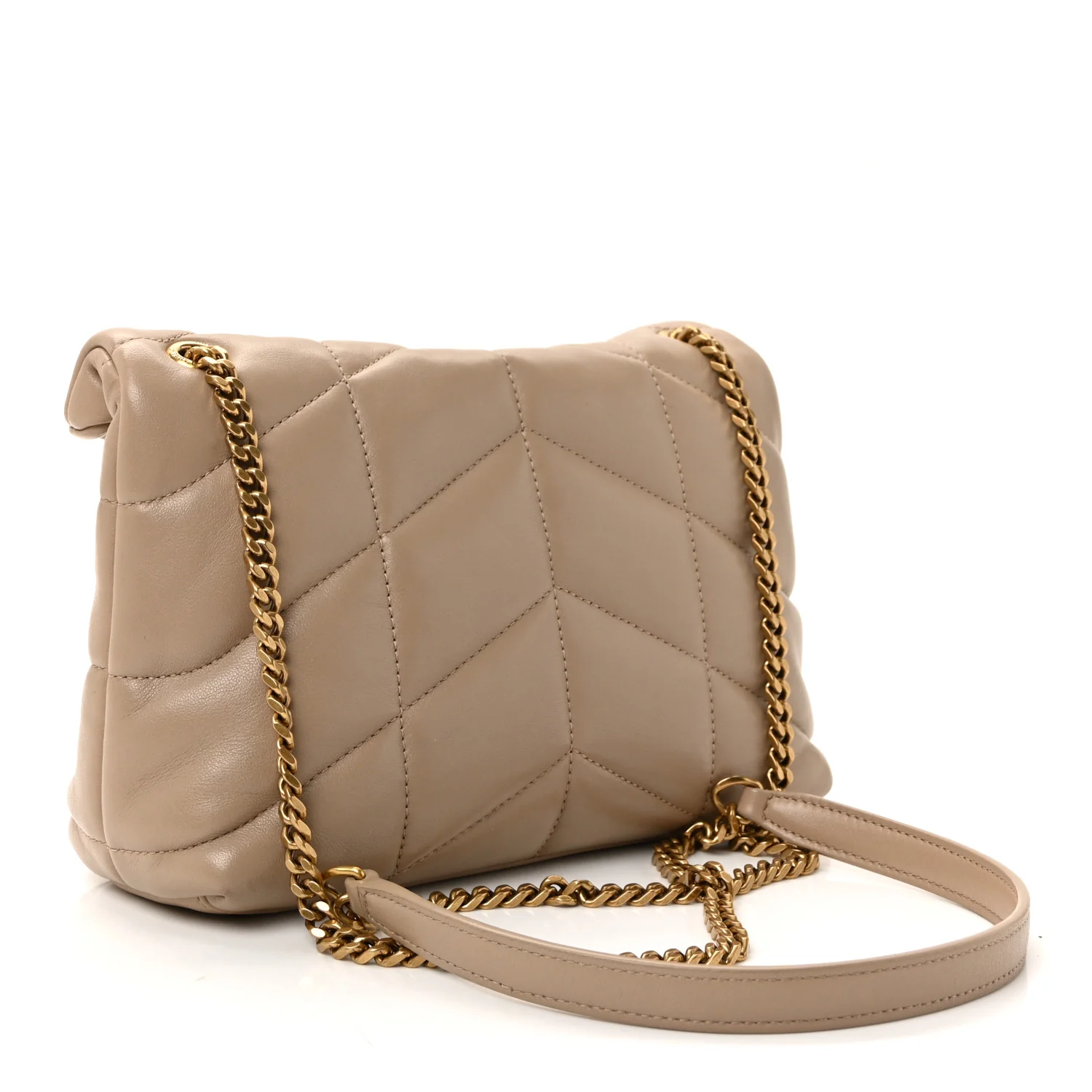 Lambskin Quilted Toy Loulou Puffer Monogram Chain Satchel Dark Beige - Image 3