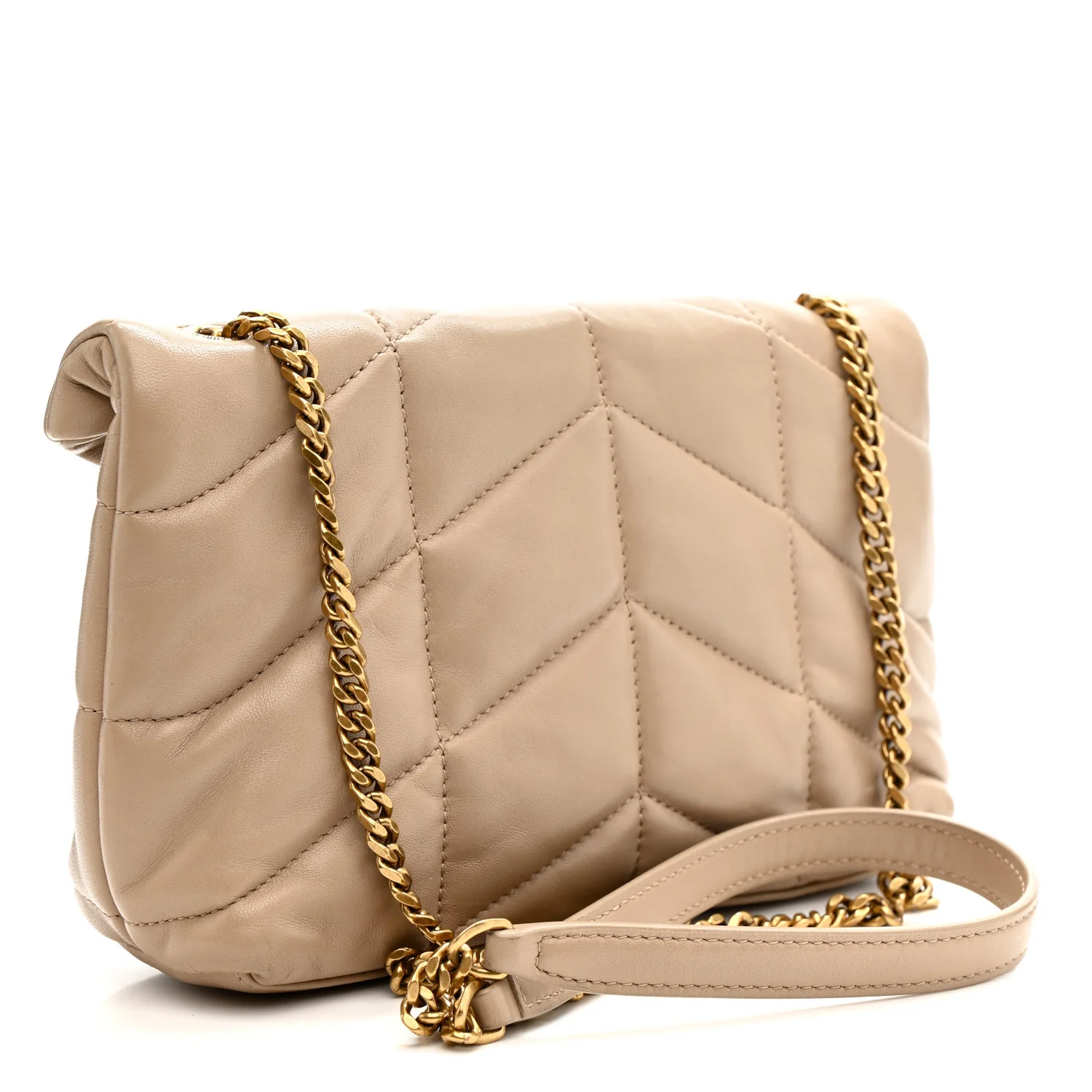 Lambskin Quilted Toy Loulou Puffer Monogram Chain Satchel Dark Beige - Image 3