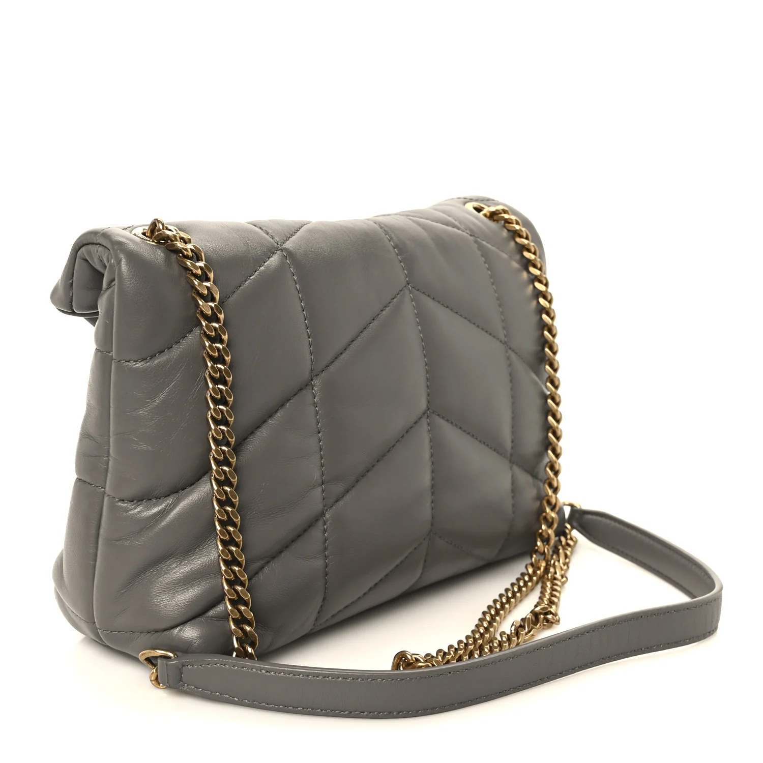 Lambskin Quilted Toy Loulou Puffer Monogram Chain Satchel Fog - Image 3