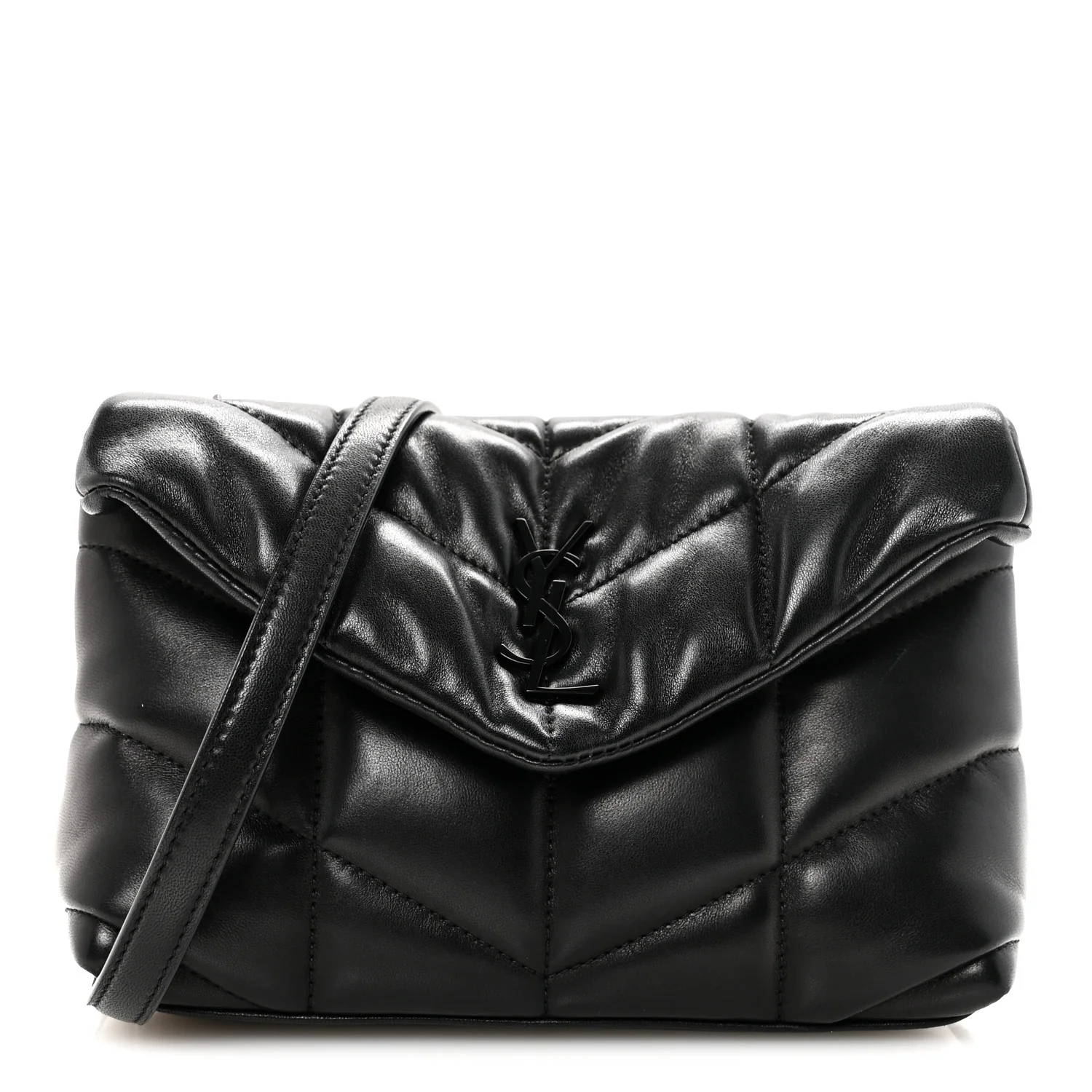 Lambskin Quilted Toy Loulou Puffer Monogram Monochrome Chain Satchel Black