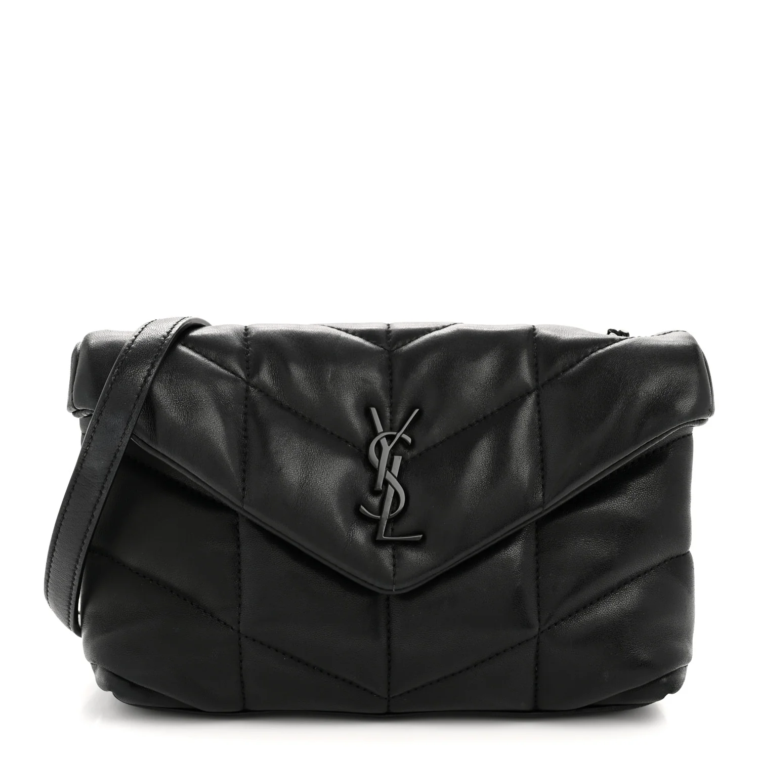 Lambskin Quilted Toy Loulou Puffer Monogram Monochrome Chain Satchel Black