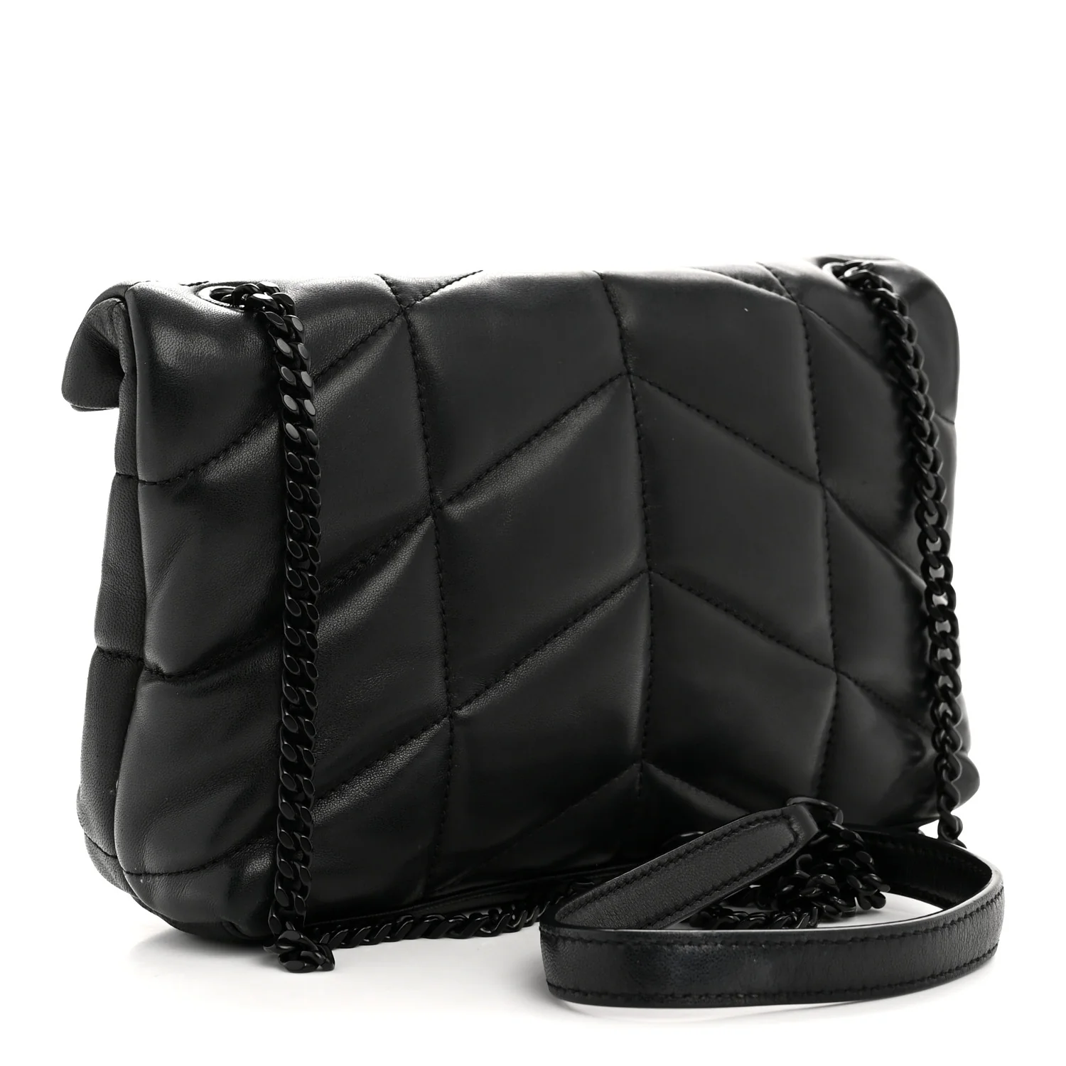Lambskin Quilted Toy Loulou Puffer Monogram Monochrome Chain Satchel Black - Image 3