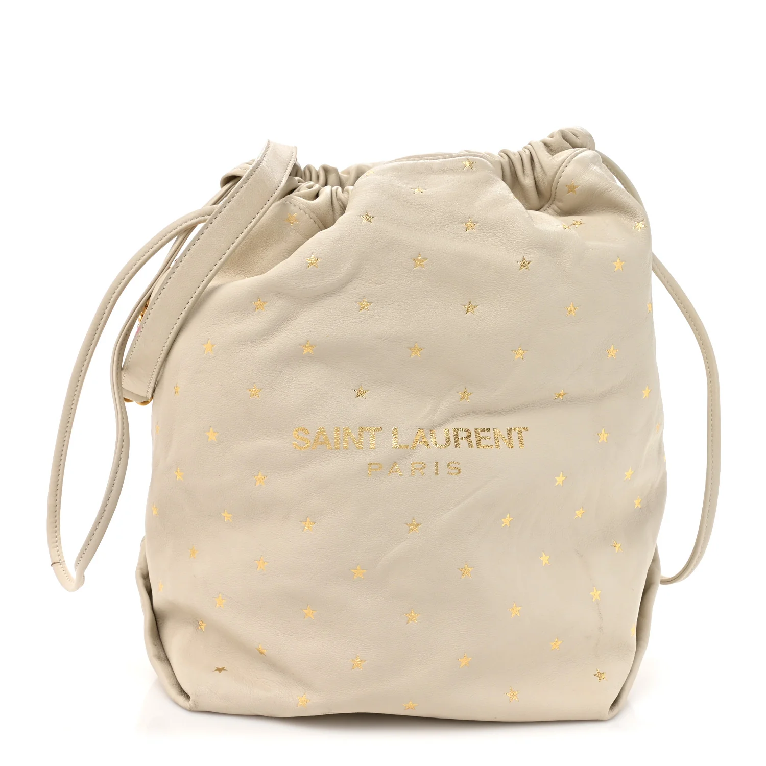 Lambskin Star Printed Teddy Drawstring Bag White