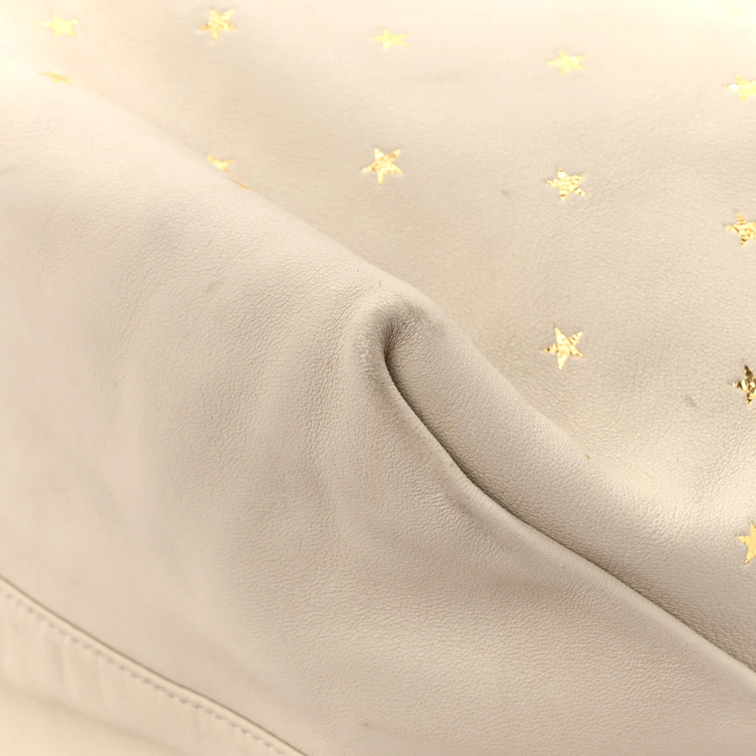 Lambskin Star Printed Teddy Drawstring Bag White - Image 12