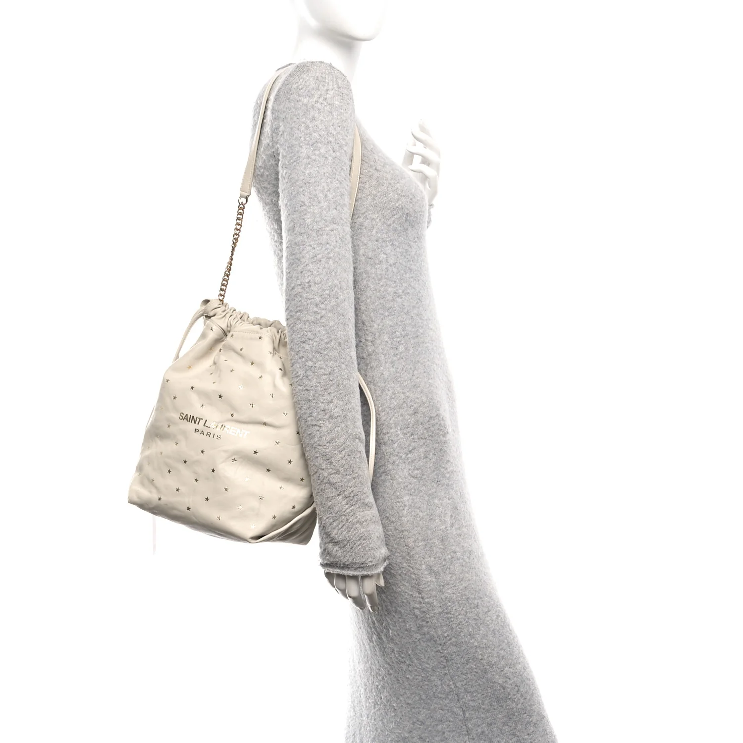 Lambskin Star Printed Teddy Drawstring Bag White - Image 2