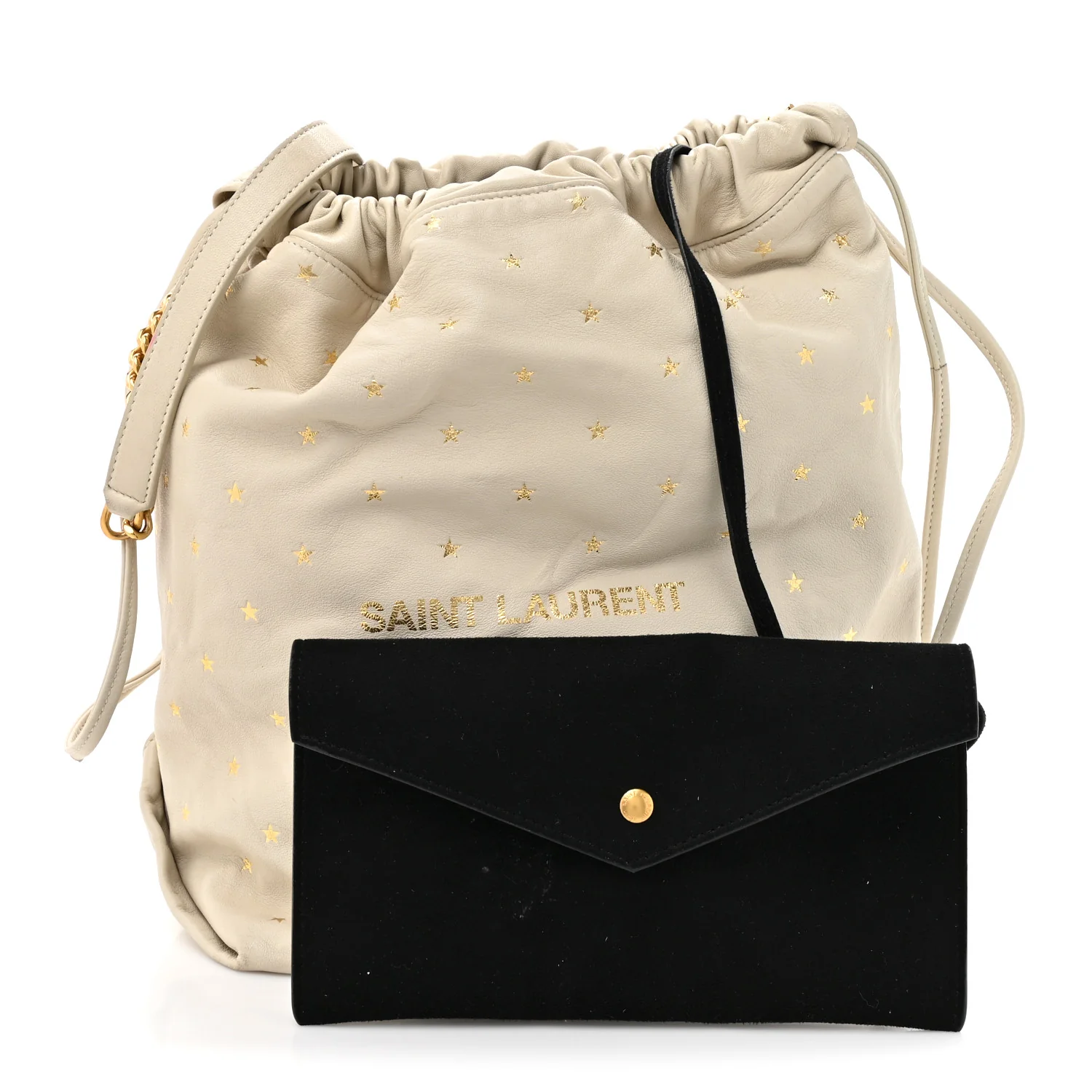 Lambskin Star Printed Teddy Drawstring Bag White - Image 3