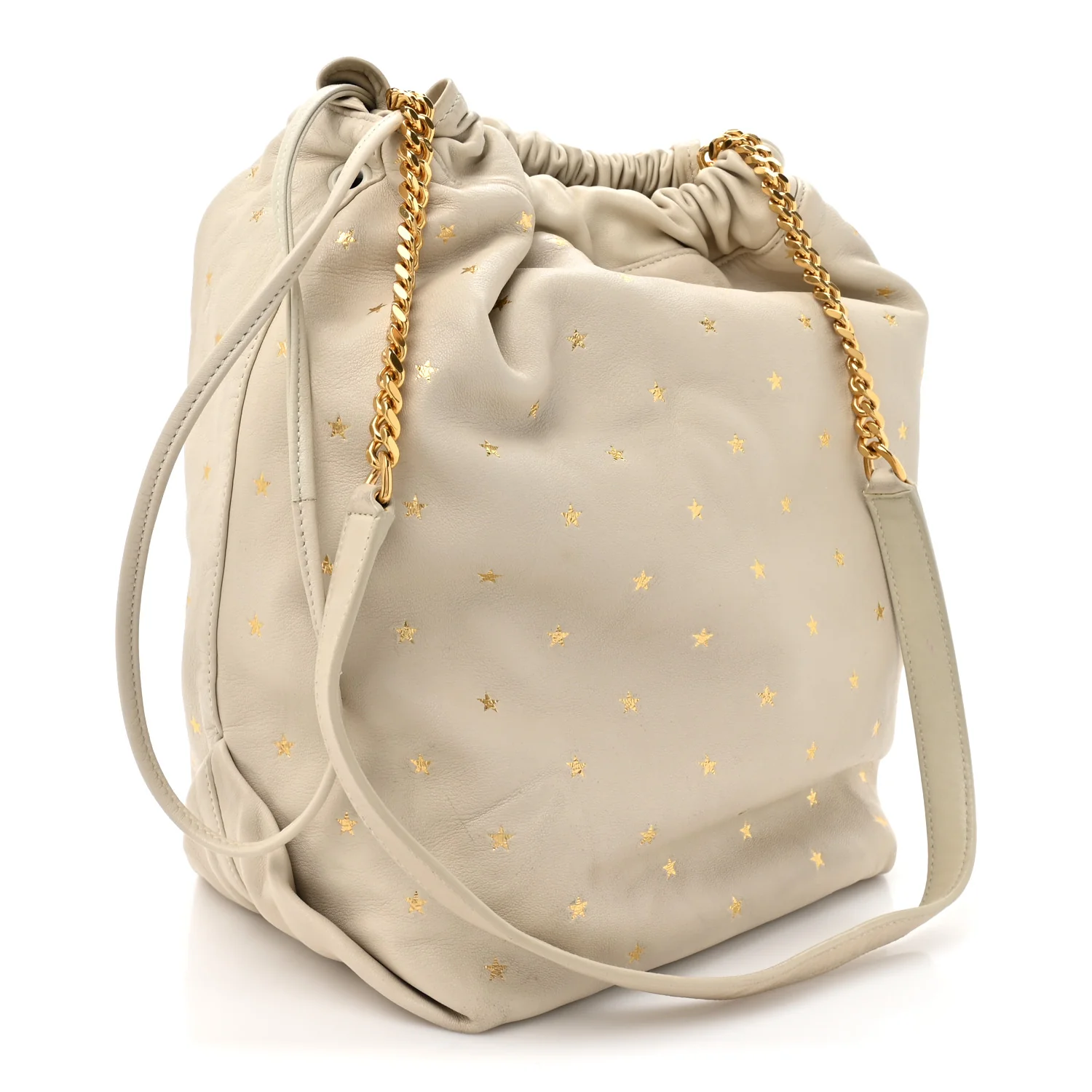 Lambskin Star Printed Teddy Drawstring Bag White - Image 4