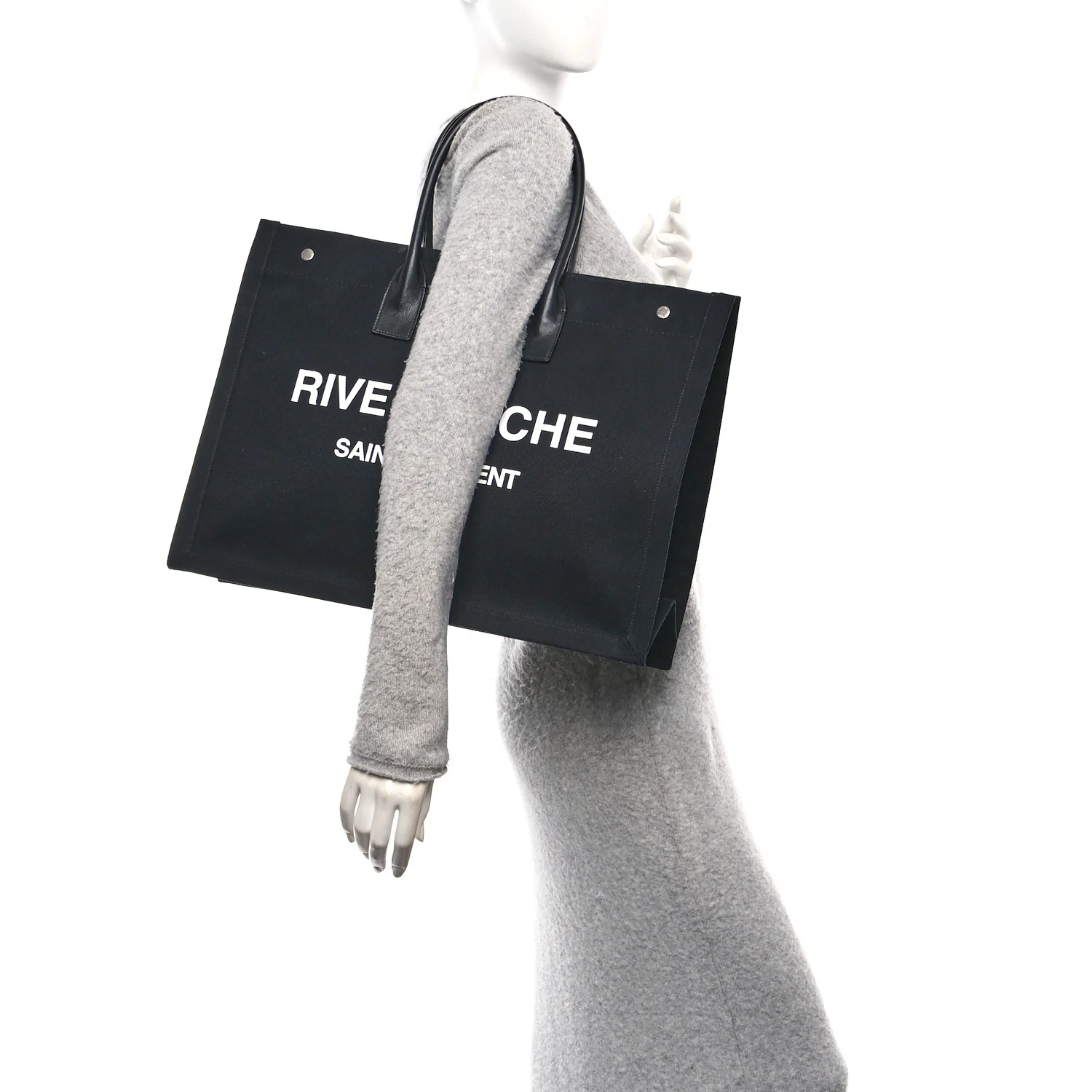 Linen Calfskin Rive Gauche Tote Black - Image 2