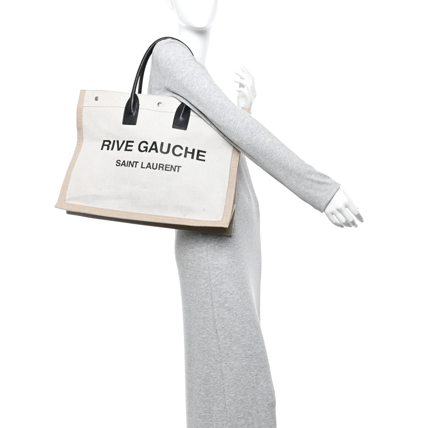 Linen Calfskin Rive Gauche Tote Greggio Natural - Image 2